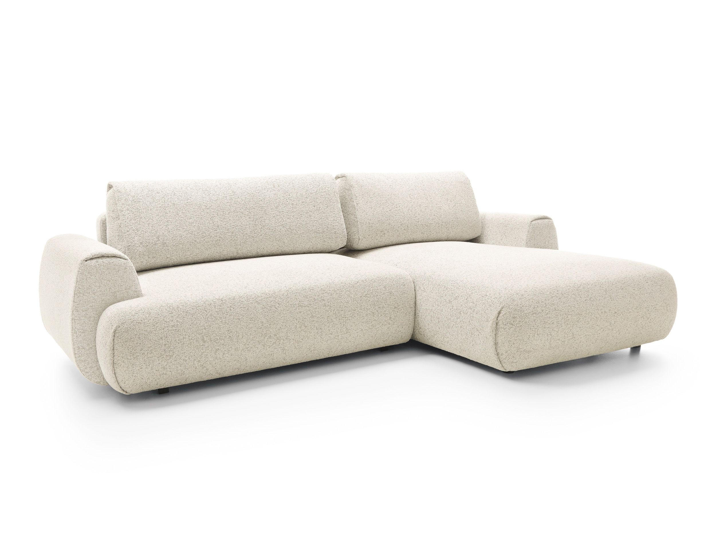 ECKSOFA ZEST Creme Geflochtener Stoff mit Schlaffunktion - Creme, Holz (270/167cm) - MASSENO