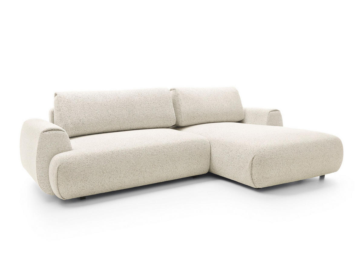 ECKSOFA ZEST Creme Geflochtener Stoff mit Schlaffunktion - Creme, Holz (270/167cm) - MASSENO