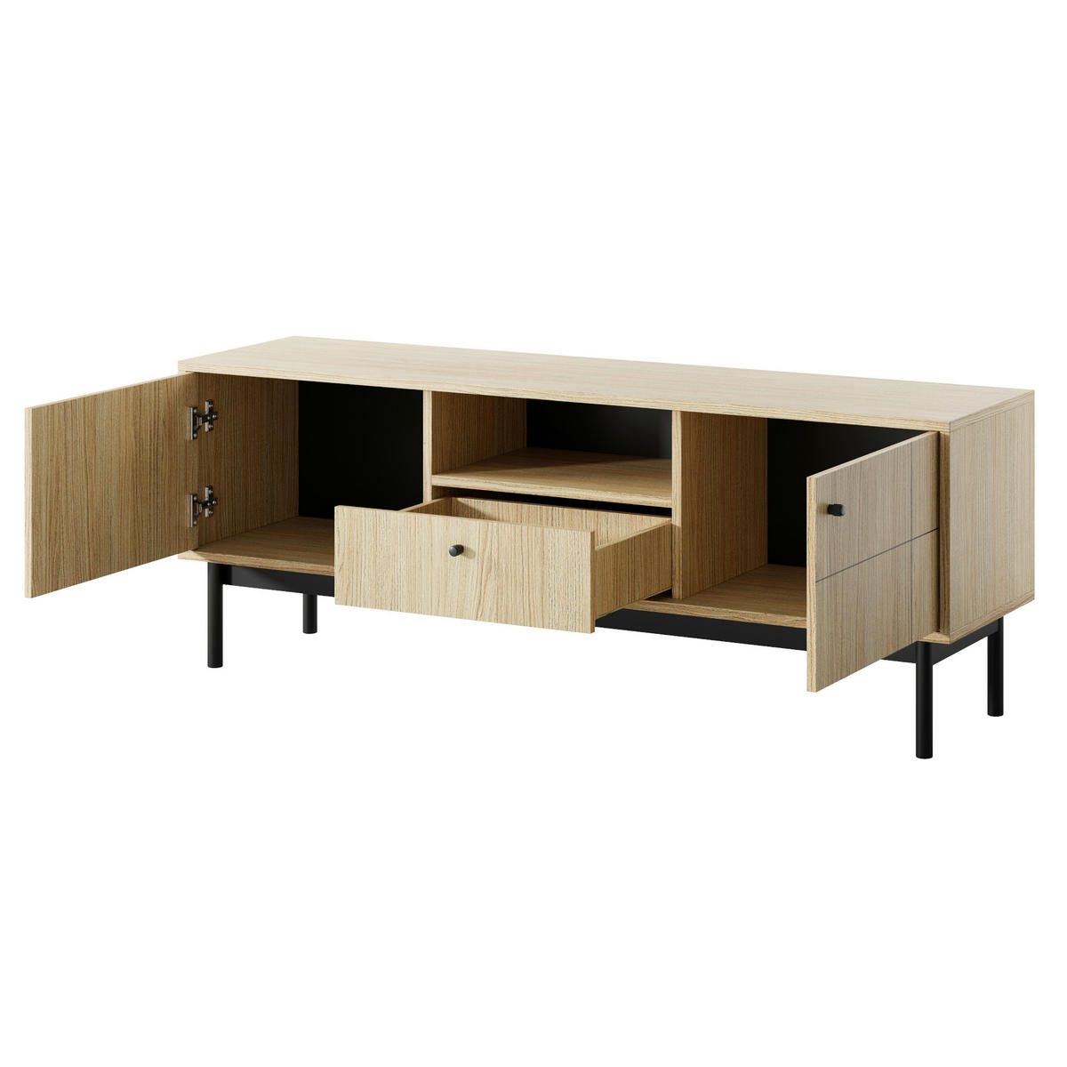 LOWBOARD TV DIEPPE RTV1-2D1S Fräste Fronten, Eiche - Eichefarben, Holz/Holzwerkstoff (154/56/39cm) - Komodee