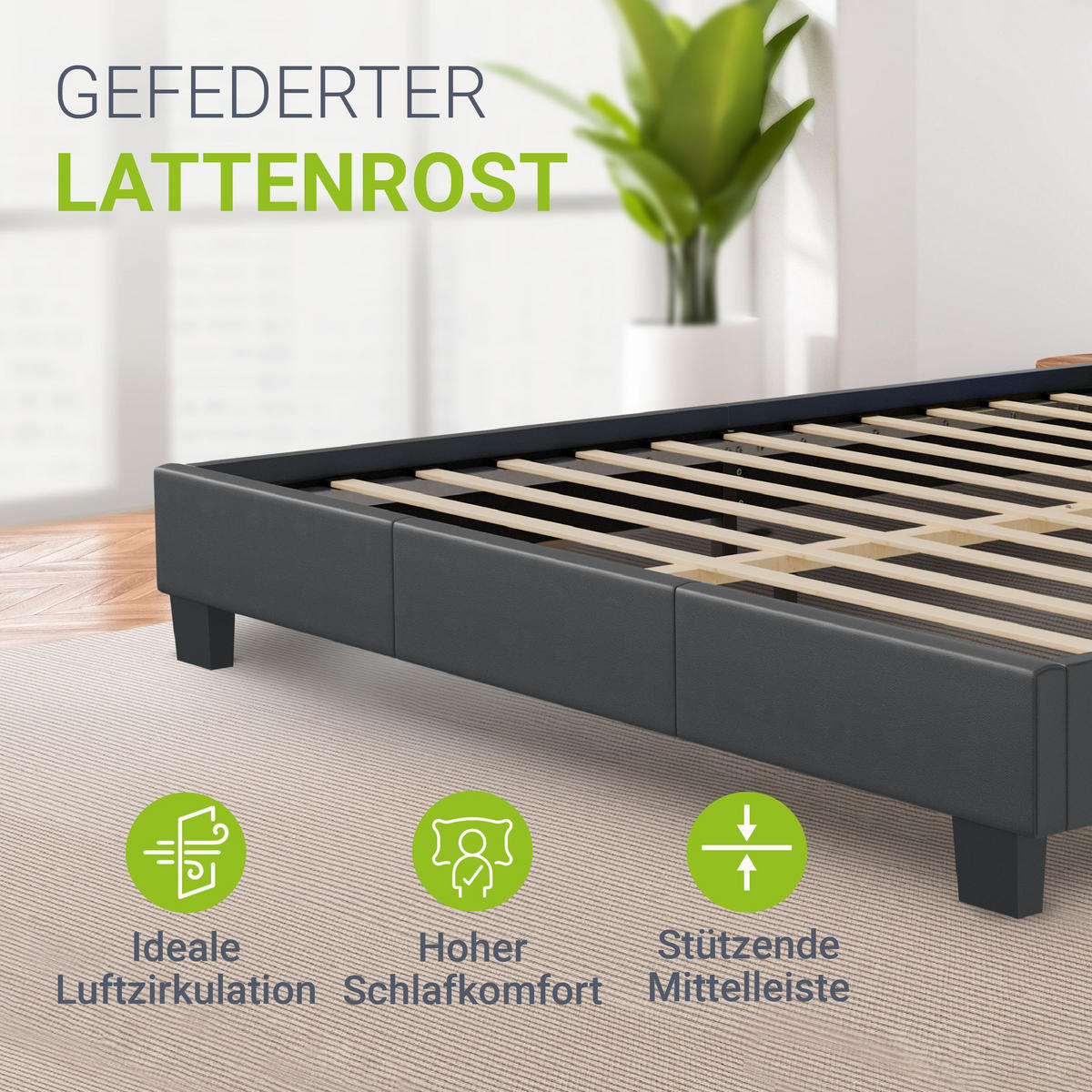 POLSTERBETT Paris dunkelgrau 140x200cm mit Matratze und LED (16 Farben) - Grau, Textil (140/200cm) - Juskys