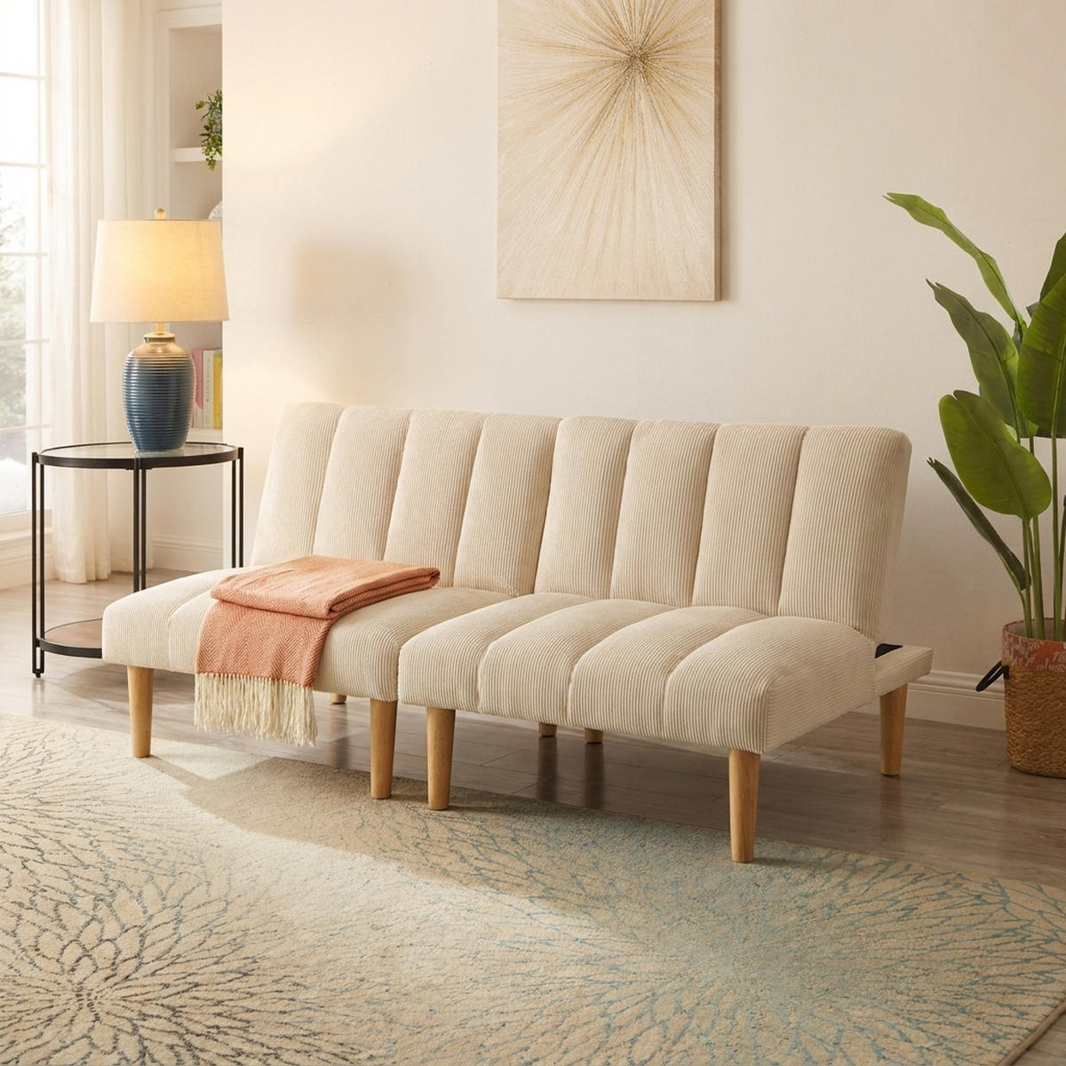 SCHLAFSOFA 167/82/72 cm Beige Cord mit 3-fach verstellbarer Rückenlehne - Beige, Textil (82/72/167cm) - Oxeza