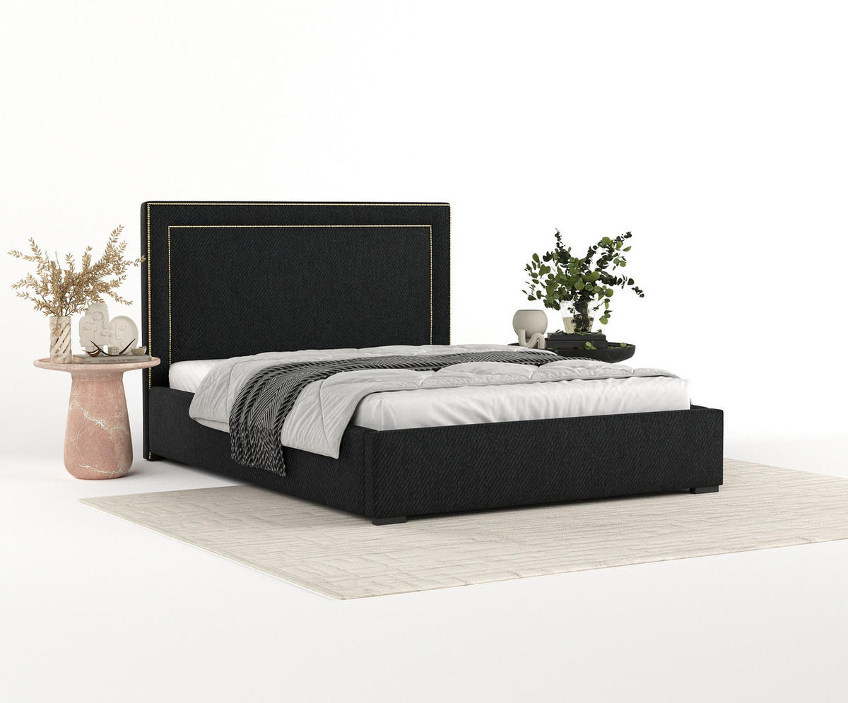 POLSTERBETT Como Schwarz 120/200 cm im Webstoff - Schwarz/Naturfarben, Holz/Holzwerkstoff (120/200cm) - Maison de Reve