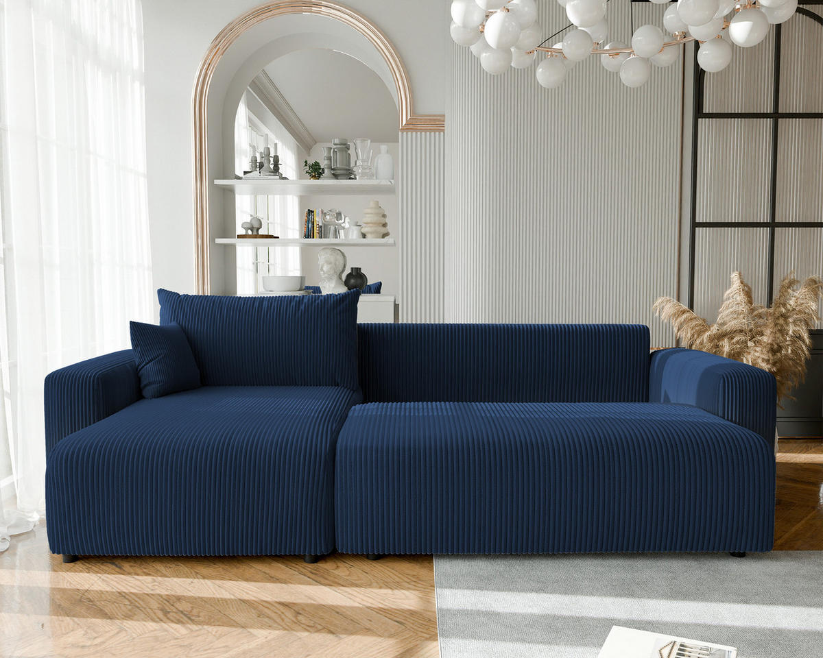 ECKSOFA mit Schlaffunktion und Bettkasten, Blau - Blau, Holzwerkstoff/Textil (145/278cm) - Idohome