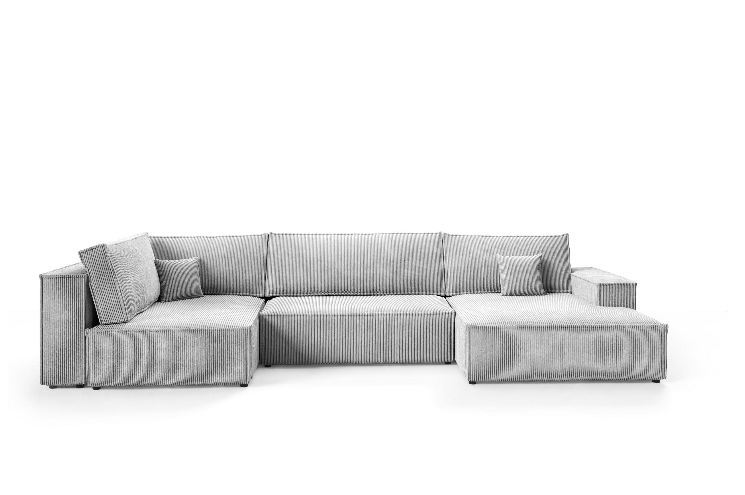 WOHNLANDSCHAFT Pablo Maxi mit Schlaffunktion Hellgrau Cord - Hellgrau, Textil (397/85/148cm) - Bromarkt