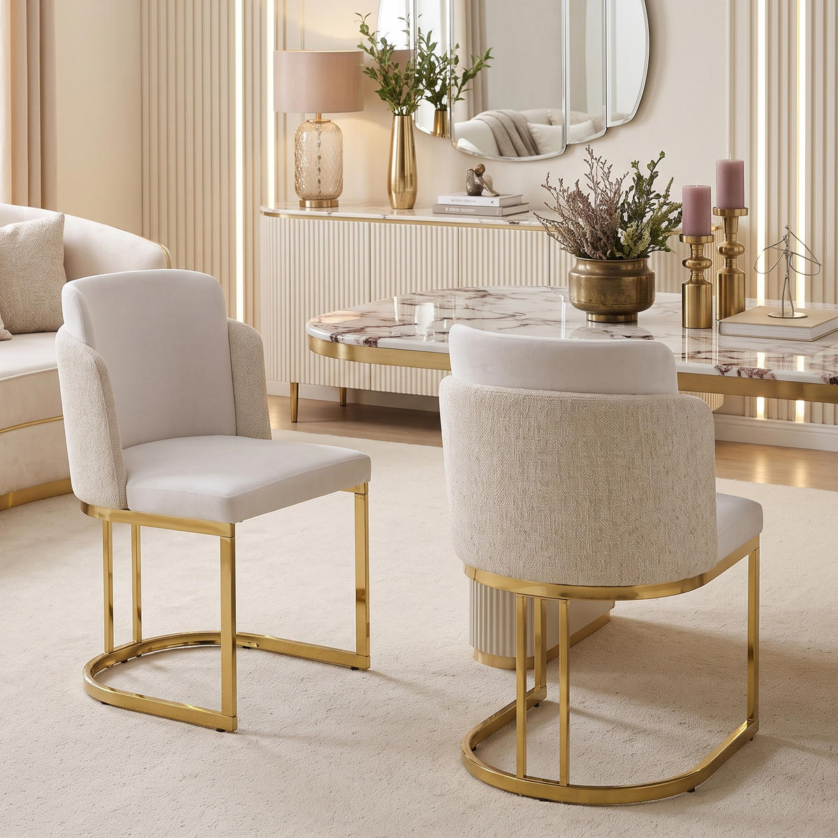 ESSZIMMERSTUHL 2er Set Chenille Beige Gold Modern - Beige, Textil (61.5/86/53.5cm) - FLIEKS