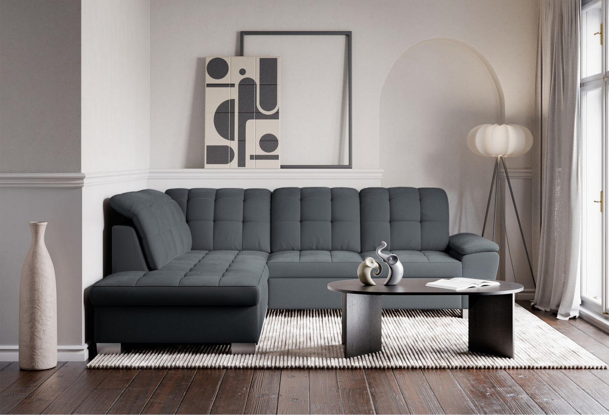 ECKSOFA Jamaal Dunkelgrau linksseitig - Dunkelgrau/Schwarz, Textil (258/212cm) - Selsey
