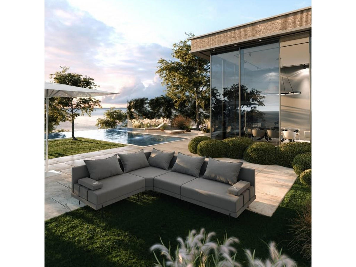 GARTENSOFA BAHAMA M - Links - Wetterfeste Balkonmöbel & Terrassenmöbel Außen - Moderne Lounge Möbel für Garten - Balkon & Terrasse - Dunkelgrau - Dunkelgrau, Kunststoff (298/75/222cm) - Trada