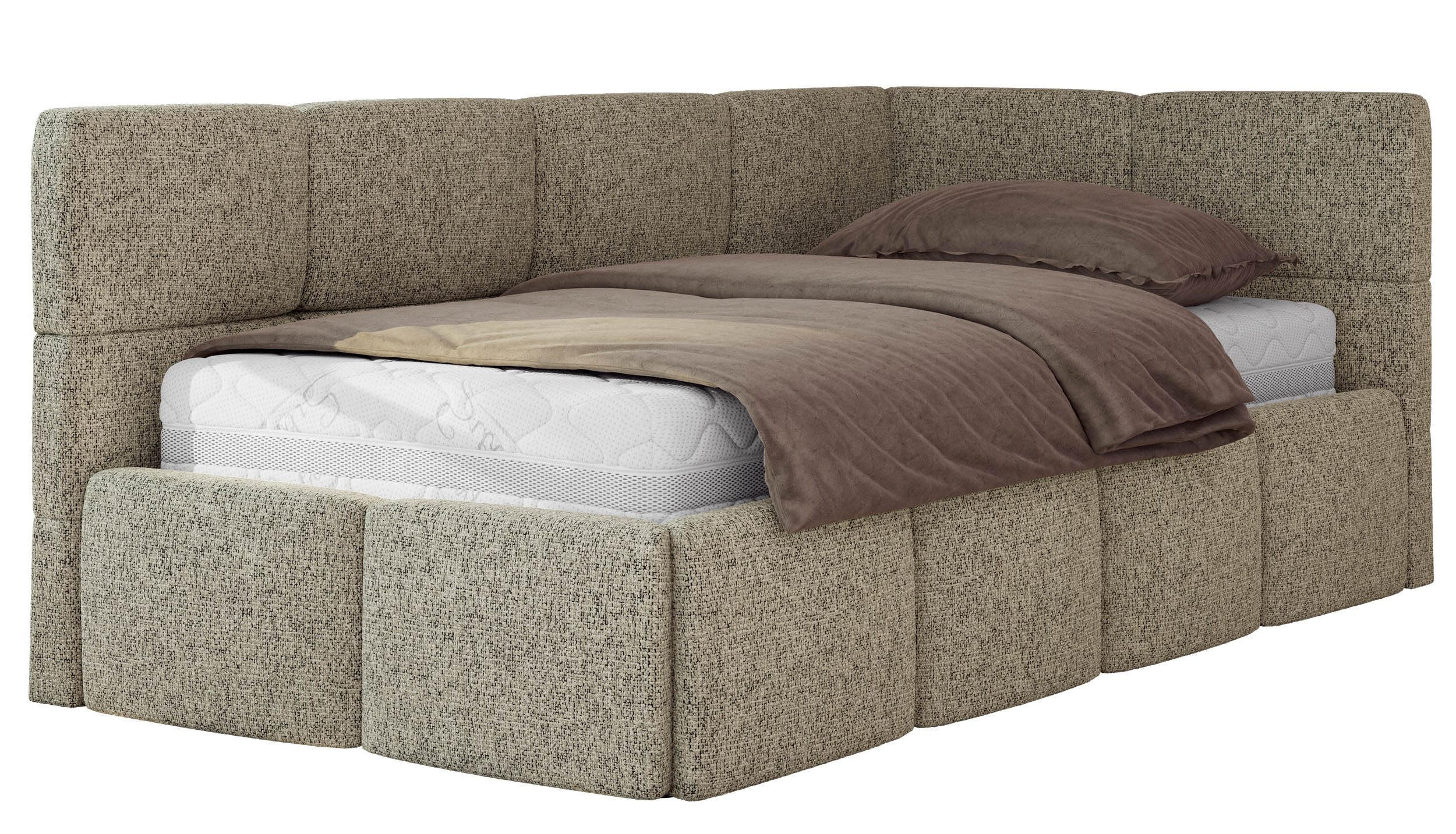 JUGENDBETT ARVO 90/200 - Dunkelbeige Strukture - Pocket-Matratze - Rechts Seite - Bronzefarben, Textil (90/200cm) - MKS