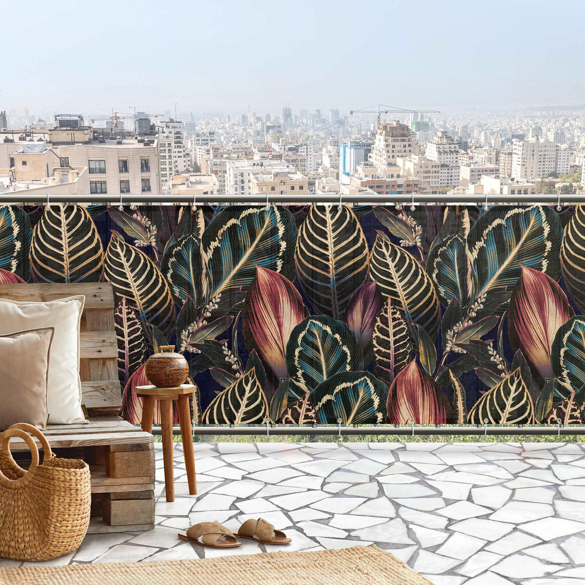 BALKON SICHTSCHUTZ Tropische Blätter bei Nacht 400/50 cm - Multicolor, Kunststoff (400/50cm) - Bilderwelten