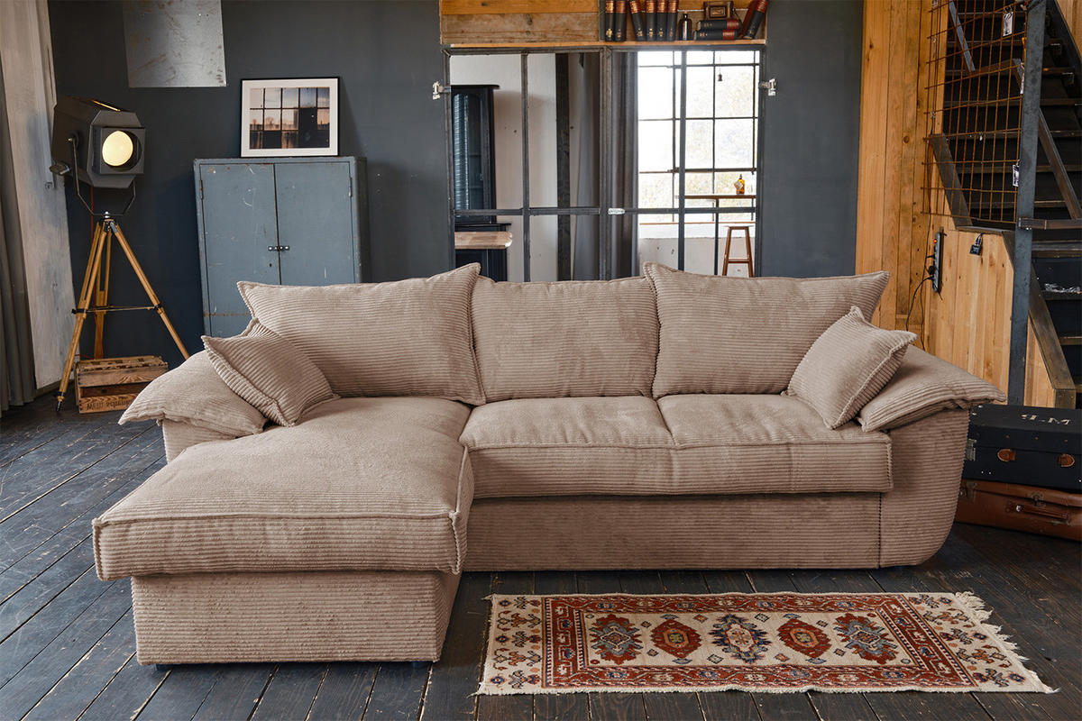 ECKSOFA DAMETO Braun Cord - Dunkelbraun/Schwarz, Kunststoff/Textil (266/174cm) - KAWOLA