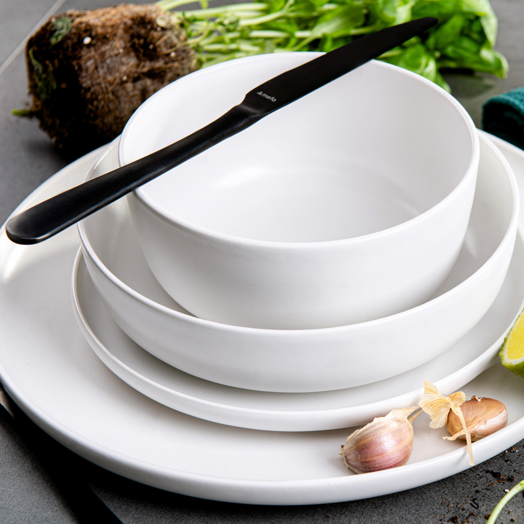 SCHÜSSEL-SET VICTO 6 Personen 6-tlg, matt - Weiß, Keramik - KONSIMO®