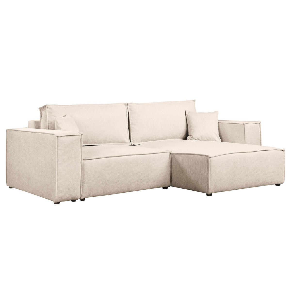 ECKSOFA mit Schlaffunktion - 255 cm - Beige/Schwarz, Kunststoff/Textil (255/148cm) - home24