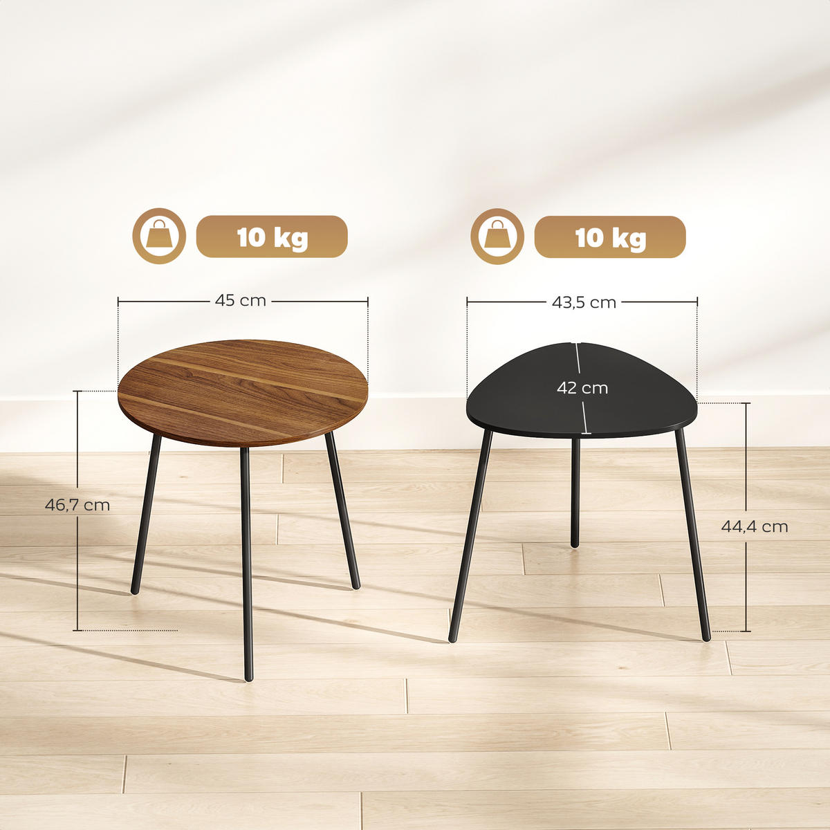 COUCHTISCH DE-15814 2er-Set nestbar Nussbaum - Walnussfarben, Metall (45/45/46.7cm) - ComfortXL