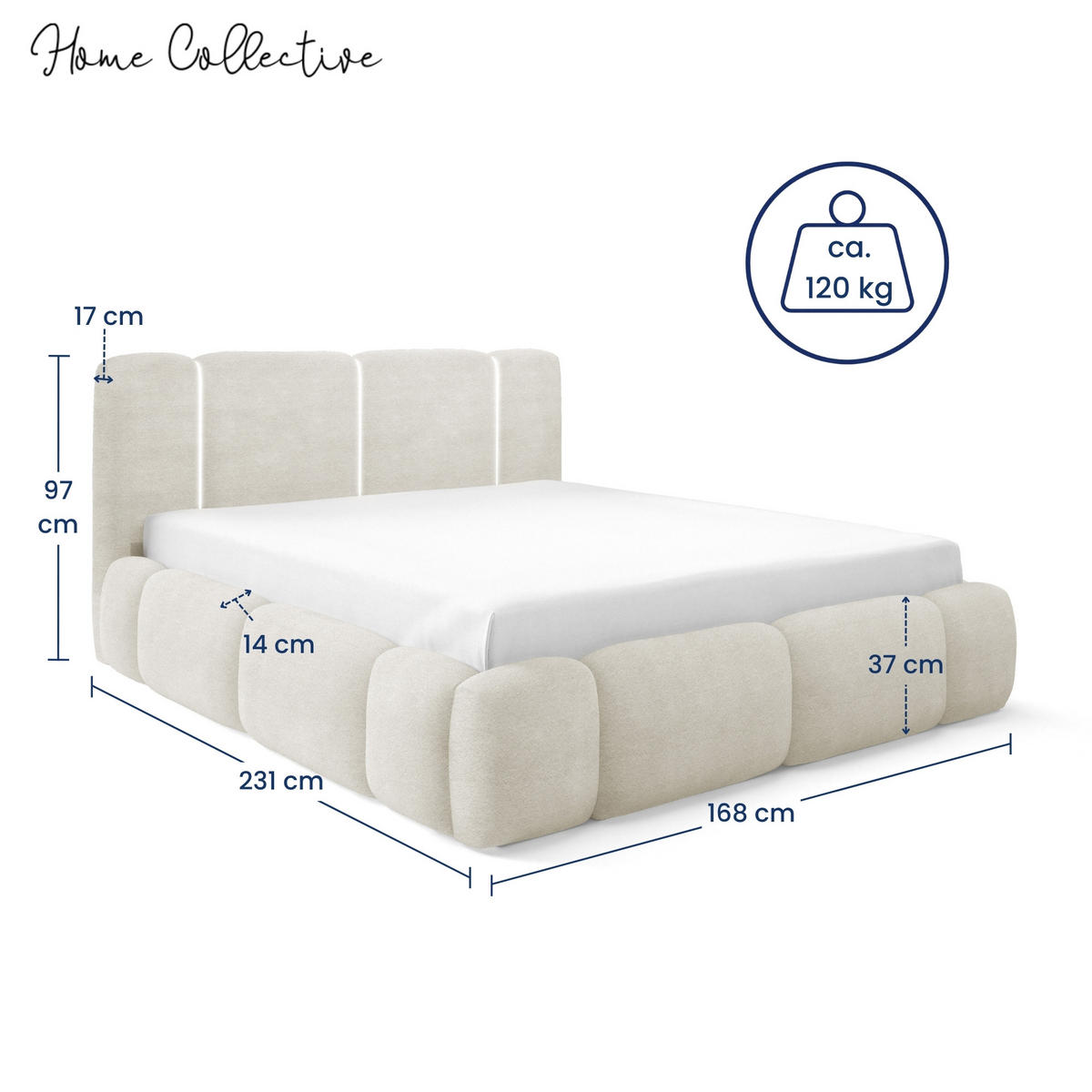 POLSTERBETT mit Stauraum und LED-Beleuchtung 140x200 cm in Creme - Creme, Metall (140/200cm) - Home Collective