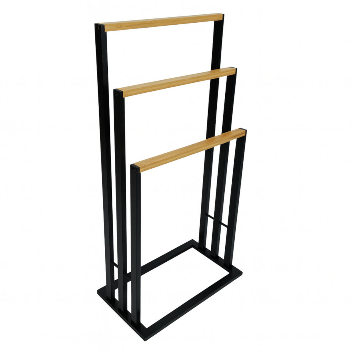 HANDTUCHSTÄNDER Bambus Metall Schwarz Natur 81,5x42x24 cm - Schwarz/Naturfarben, Holz (42/81.5/24cm) - Begryf
