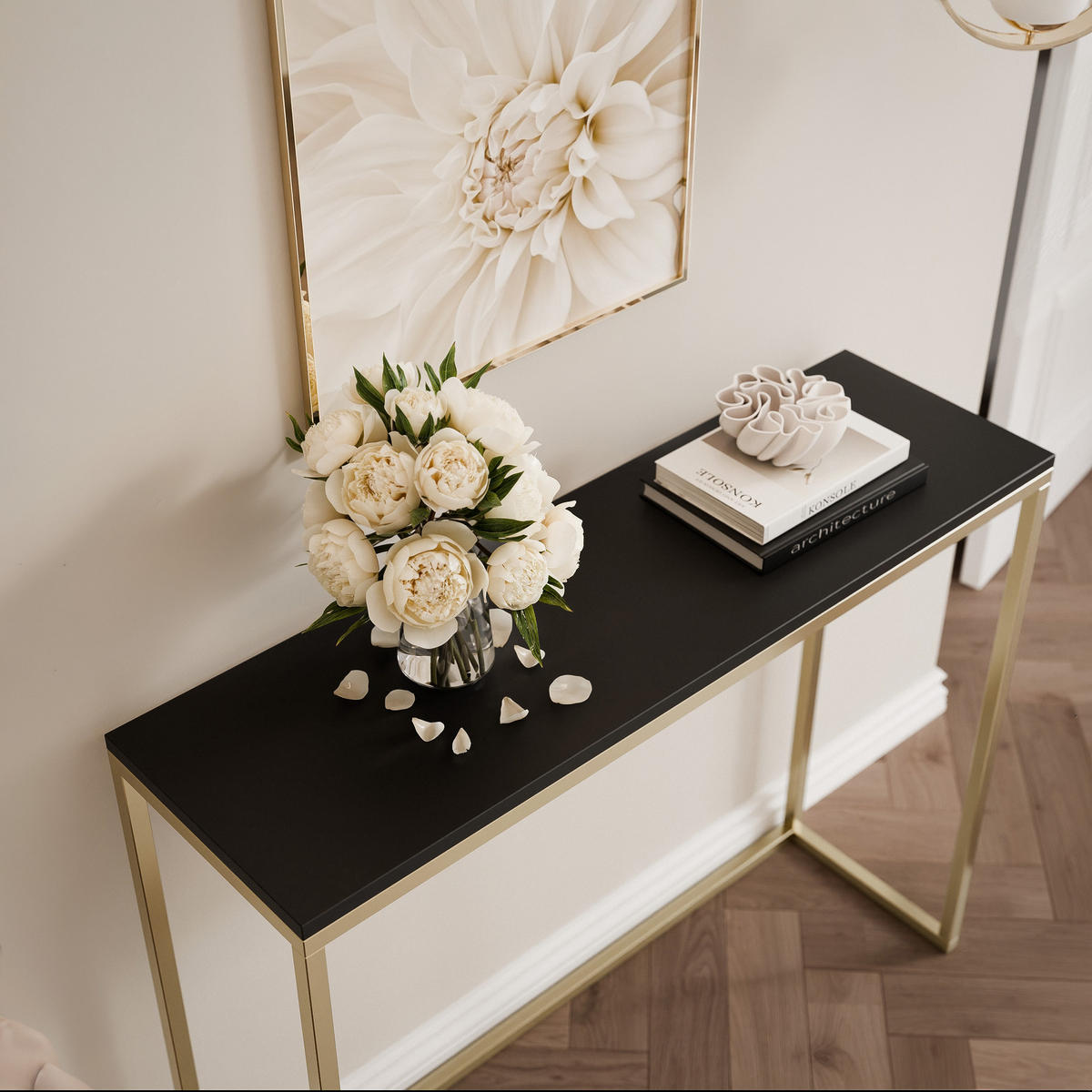 KONSOLENTISCH LORA 100/30/80 cm Gold / Schwarz matt - Goldfarben/Schwarz, Metall (30/100/80cm) - Idohome