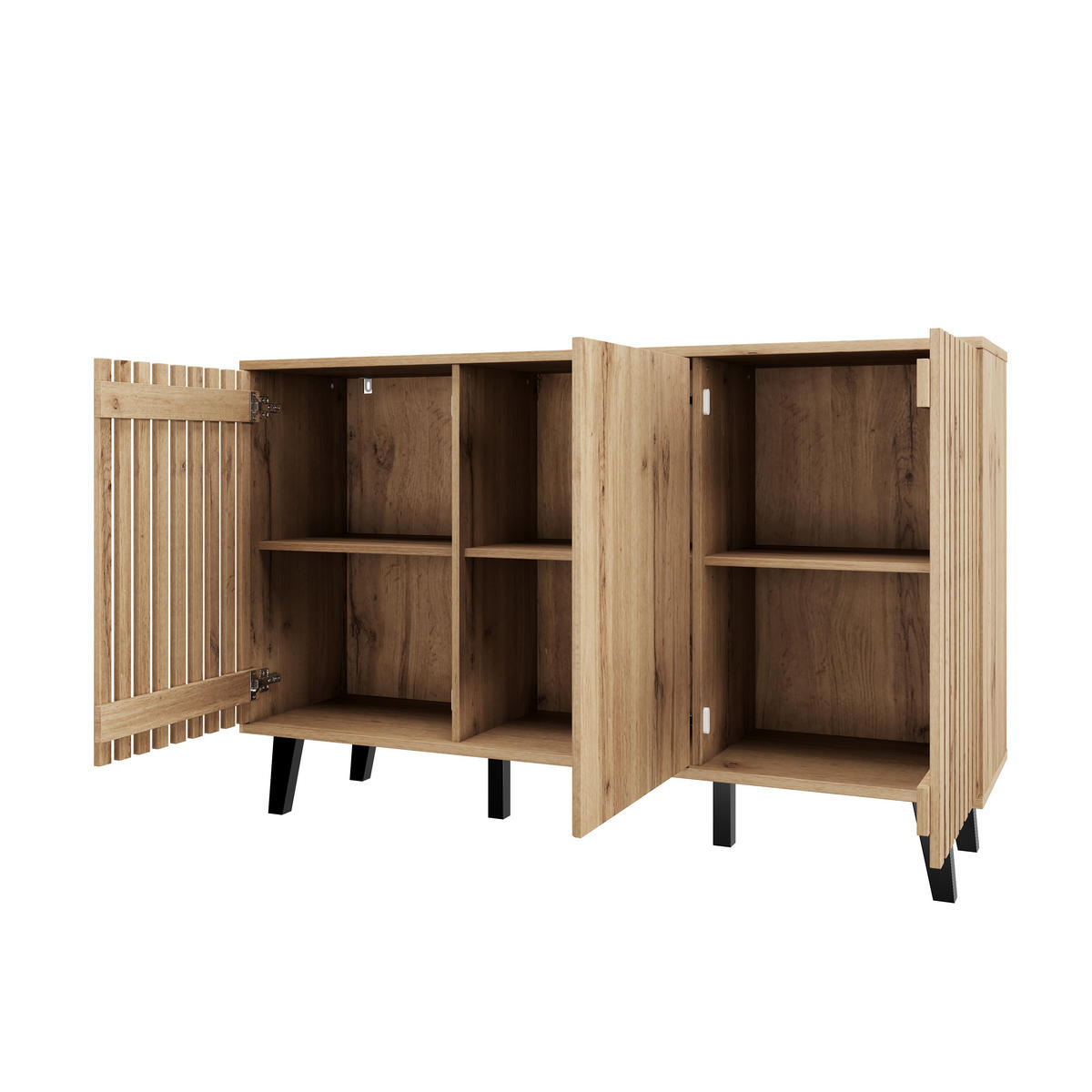 SIDEBOARD 3 Türen 6 Fächer 150x40x95cm Stauraum Mehrzweck - Naturfarben, Holzwerkstoff (40/95/150cm) - FLIEKS