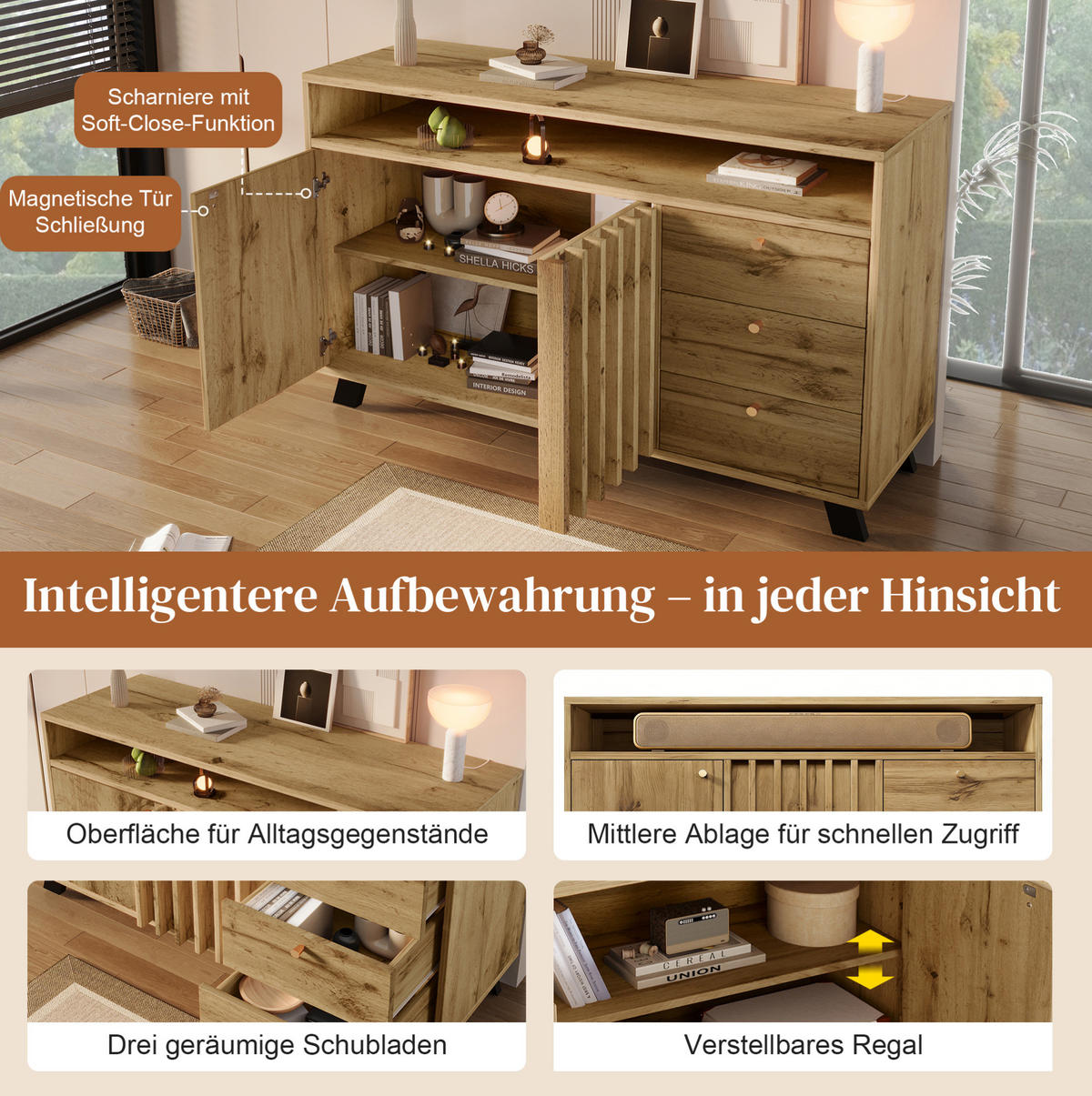 SIDEBOARD 120/40/85 cm Dunkle Eiche aus Holz mit Lamellenfront - Braun, Holz (40/85/120cm) - OKMYHOME
