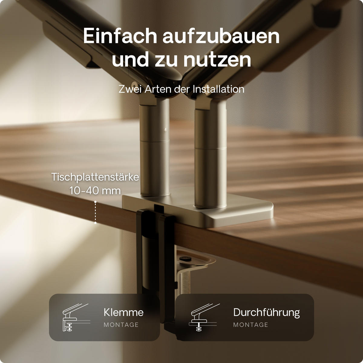 MONITORHALTERUNG, Schwarz, Tischhalterung für 2 Monitore 17"-32", VESA 75x75mm, VESA 100x100mm - Weiß, Kunststoff/Metall (95/12.4/62.3cm) - Desktronic