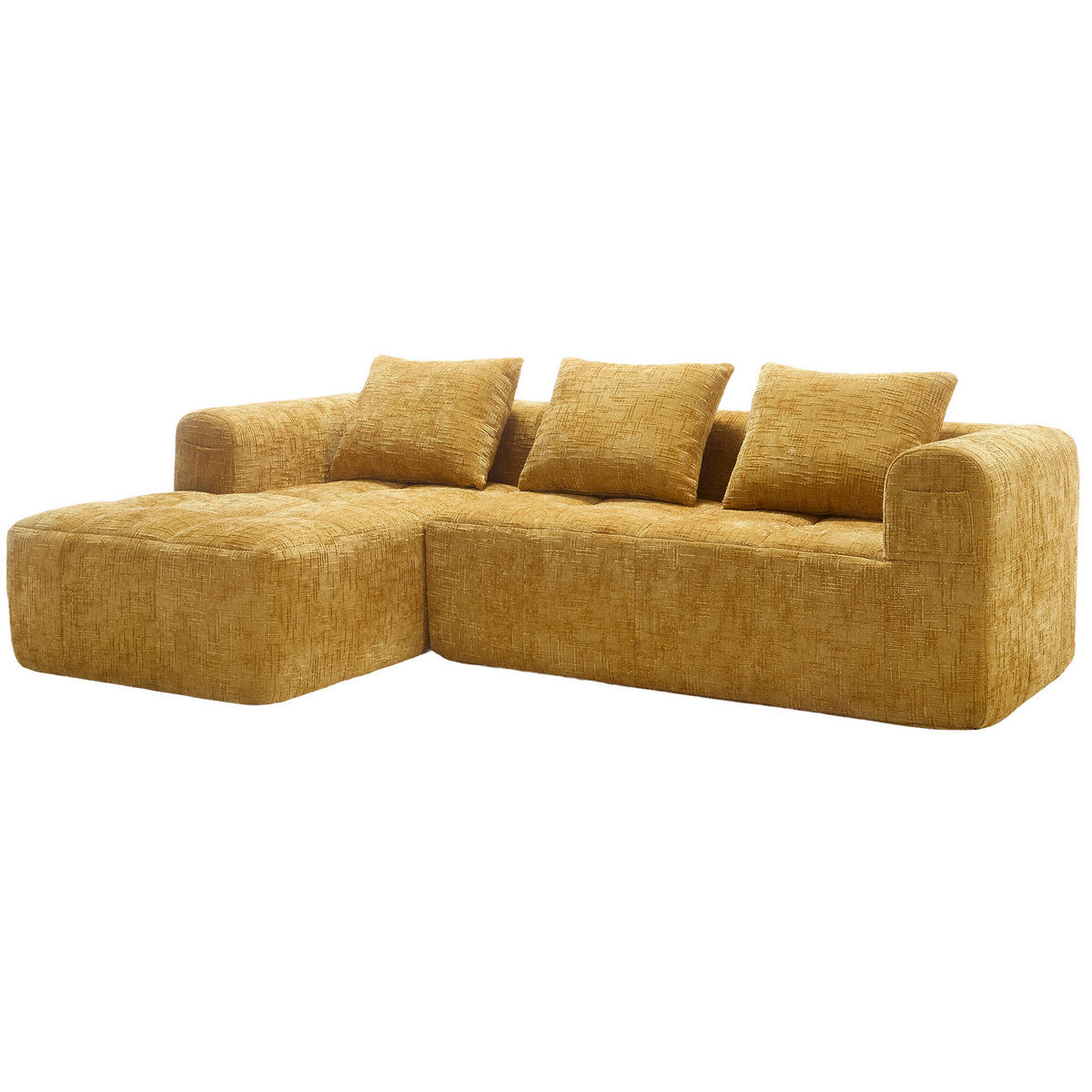 SOFA mit Chaiselongue 250 x 158 cm Chenille Yellow - Gelb, Textil (158/250cm) - Meubliv