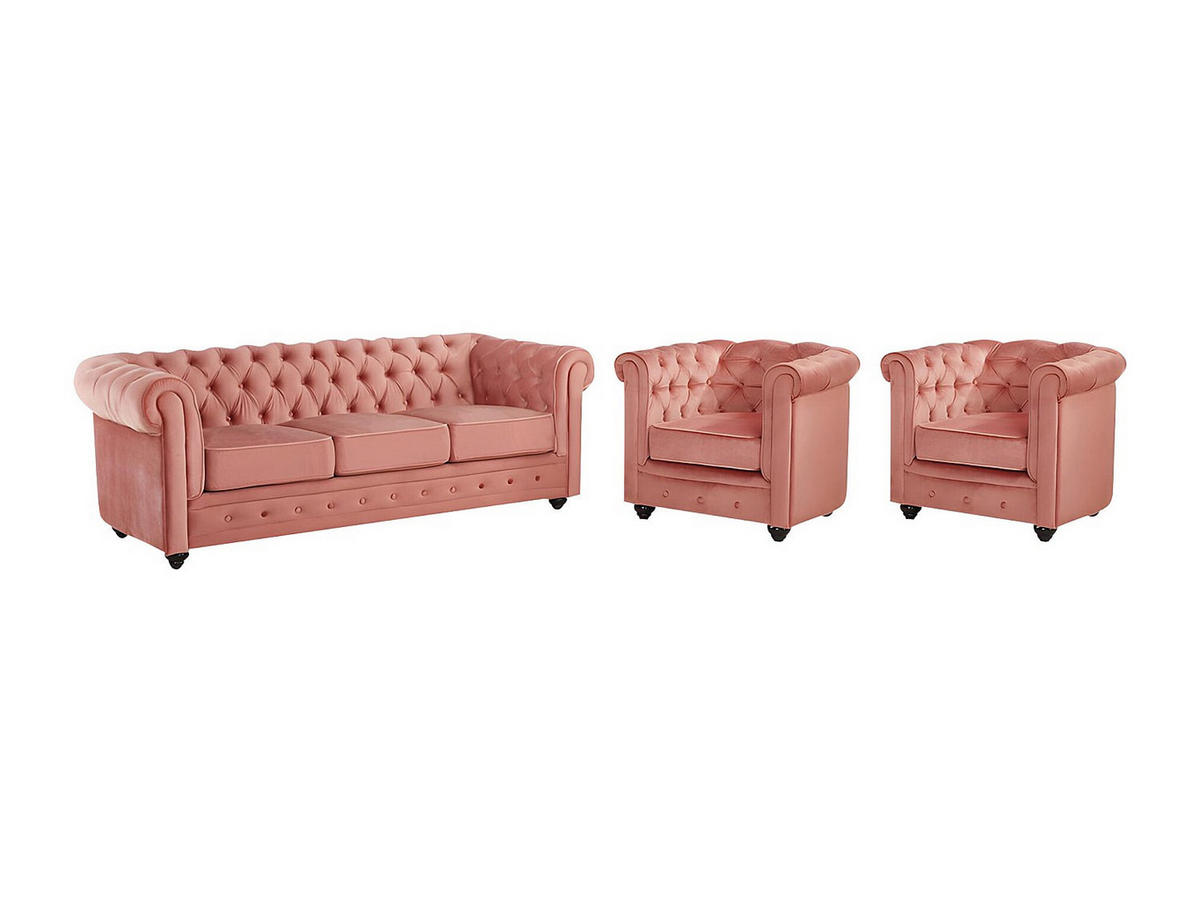 COUCHGARNITUR 3+1+1 - Samt - Rosa - CHESTERFIELD - Pink, Textil (88/72/205cm) - Vente-Unique