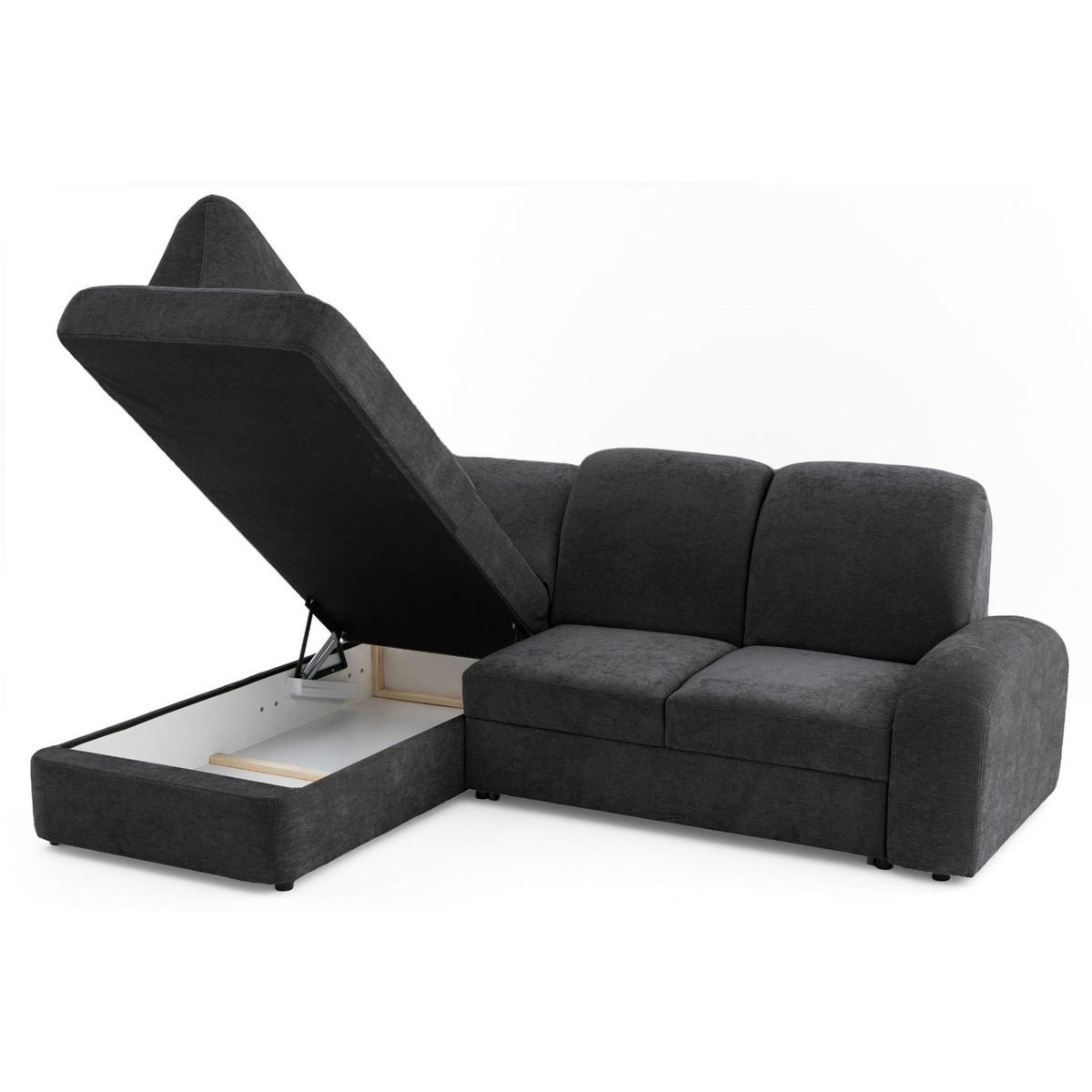 ECKSOFA VIBE L Links mit Schlaffunktion 129x205 Chenille Anthrazit - Anthrazit/Schwarz, Holz/Kunststoff (186/250cm) - Muffo