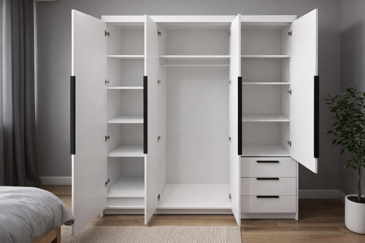 DREHTÜRENSCHRANK KLARI Weiß/Sonoma/SchubladenSonoma 200 cm - Weiß/Braun, Holzwerkstoff (200/215/59.5cm) - A&J MöbelLand