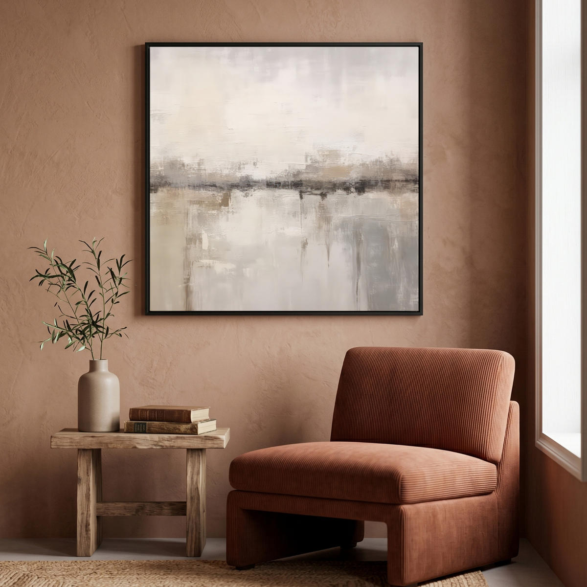 LEINWAND Bilder mit Rahmen - Moderne Kunst - Abstrakt - Beige - 90x90 - Beige, Textil (90/90cm) - MuchoWow