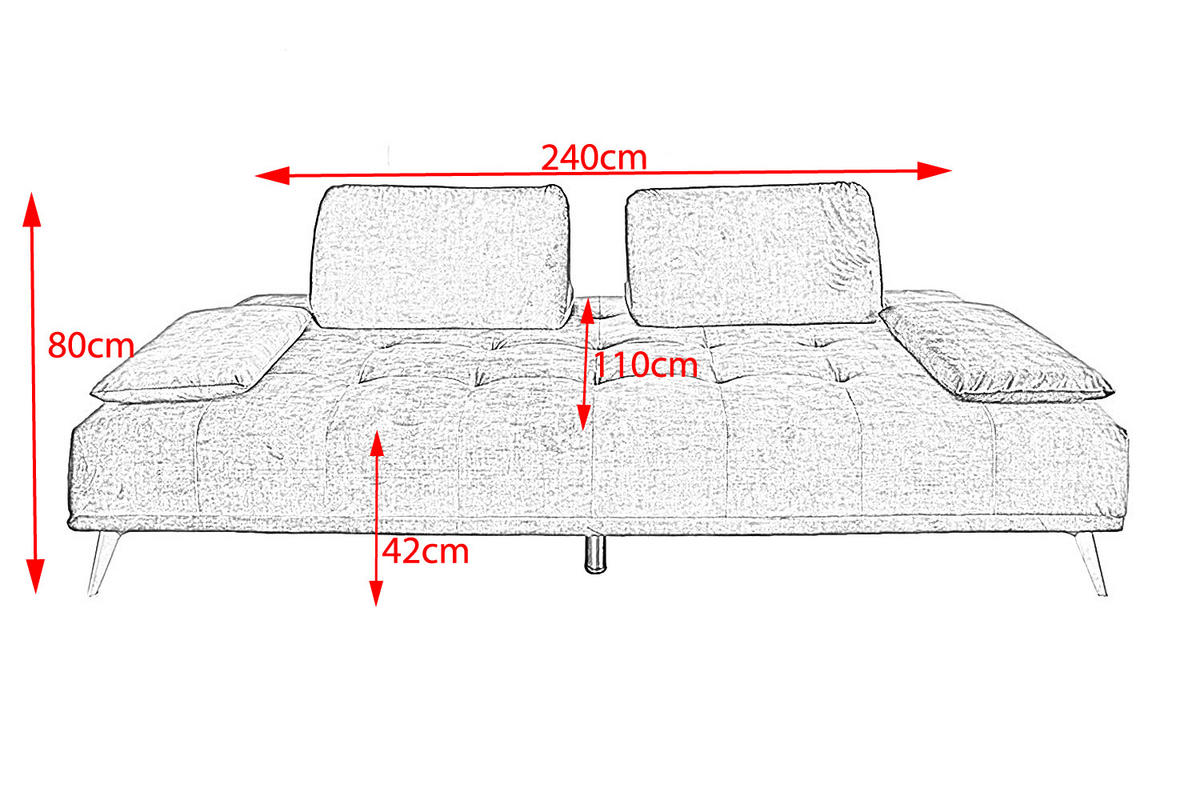 SOFA WIOLO Gold Velvet - Silberfarben/Goldfarben, Textil (240/80/110cm) - KAWOLA
