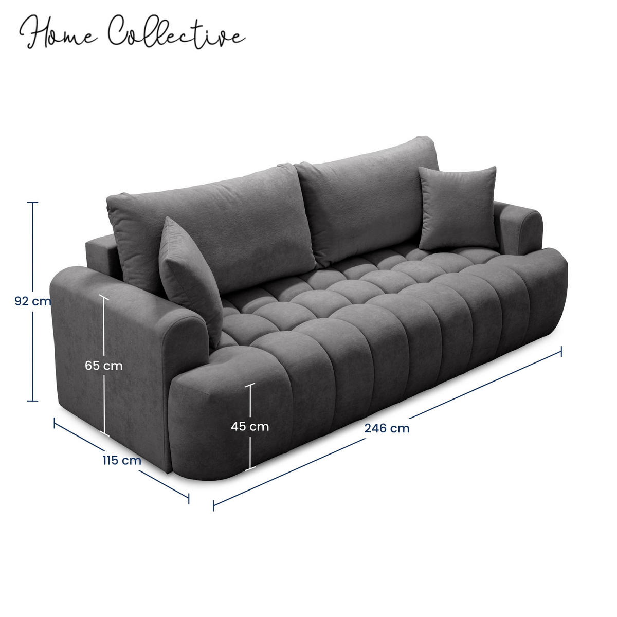 SOFA in Graphit - Graphitfarben, Textil (246/92/115cm) - Home Collective