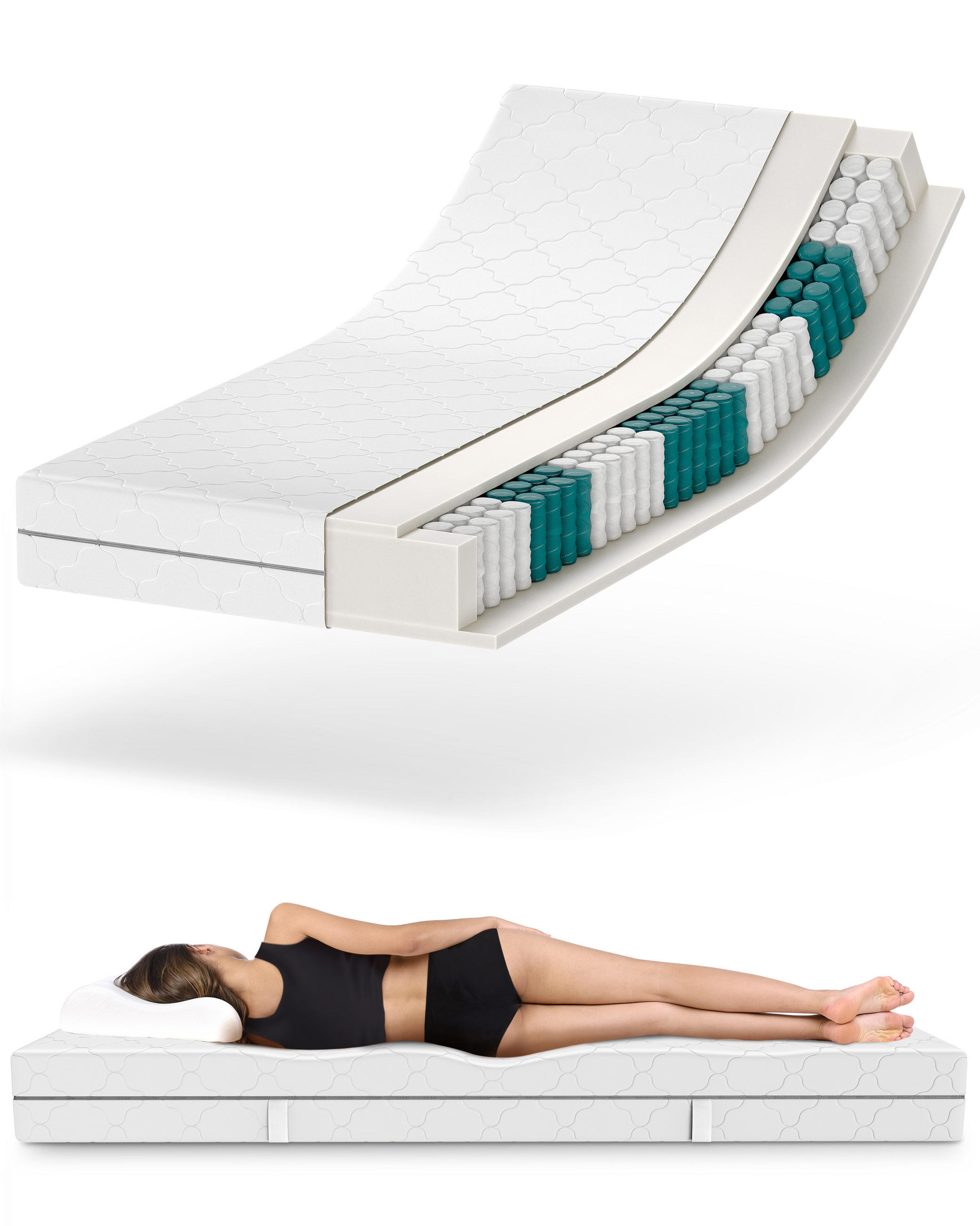 MATRATZE 160x200 mit Taschenfederkern - H2 H3 - 21 cm Höhe - 7-Zonen - Weiß, Textil (160/200cm) - Mister Sandman