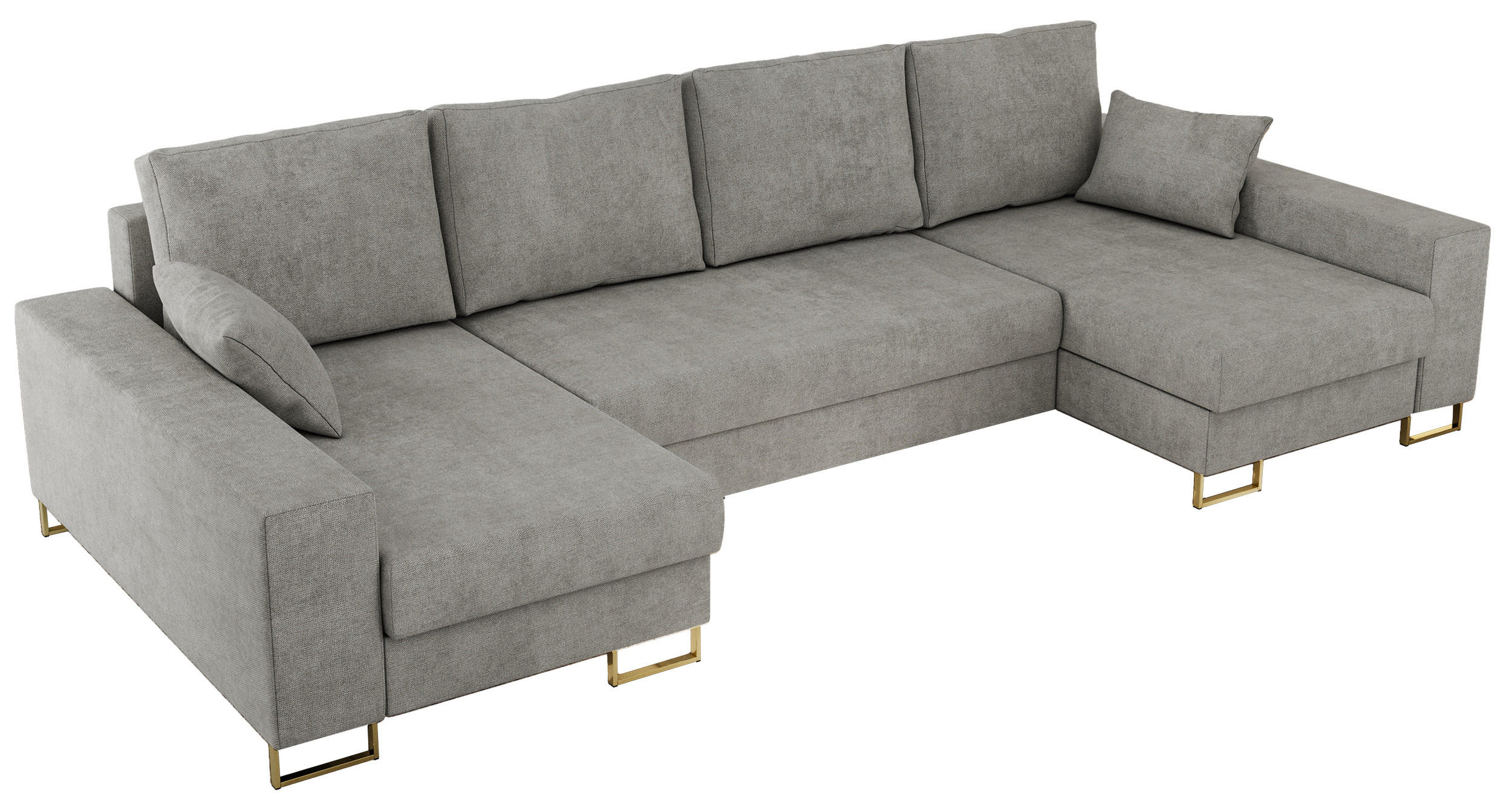 WOHNLANDSCHAFT DORIAN U Struktur Hellgrau - Goldfarben/Hellgrau, Textil/Metall (312/95/138cm) - MKS