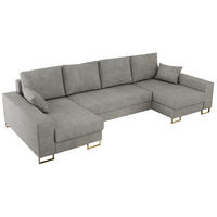 WOHNLANDSCHAFT DORIAN U Struktur Hellgrau - Goldfarben/Hellgrau, Textil/Metall (312/95/138cm) - MKS