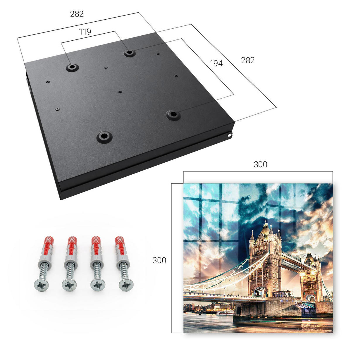 SCHLÜSSELBOX Schwarz 30x30 cm- Türöffnung nach rechts - Stadtlandschaft - Blau, Metall (30/30/5cm) - TULUP