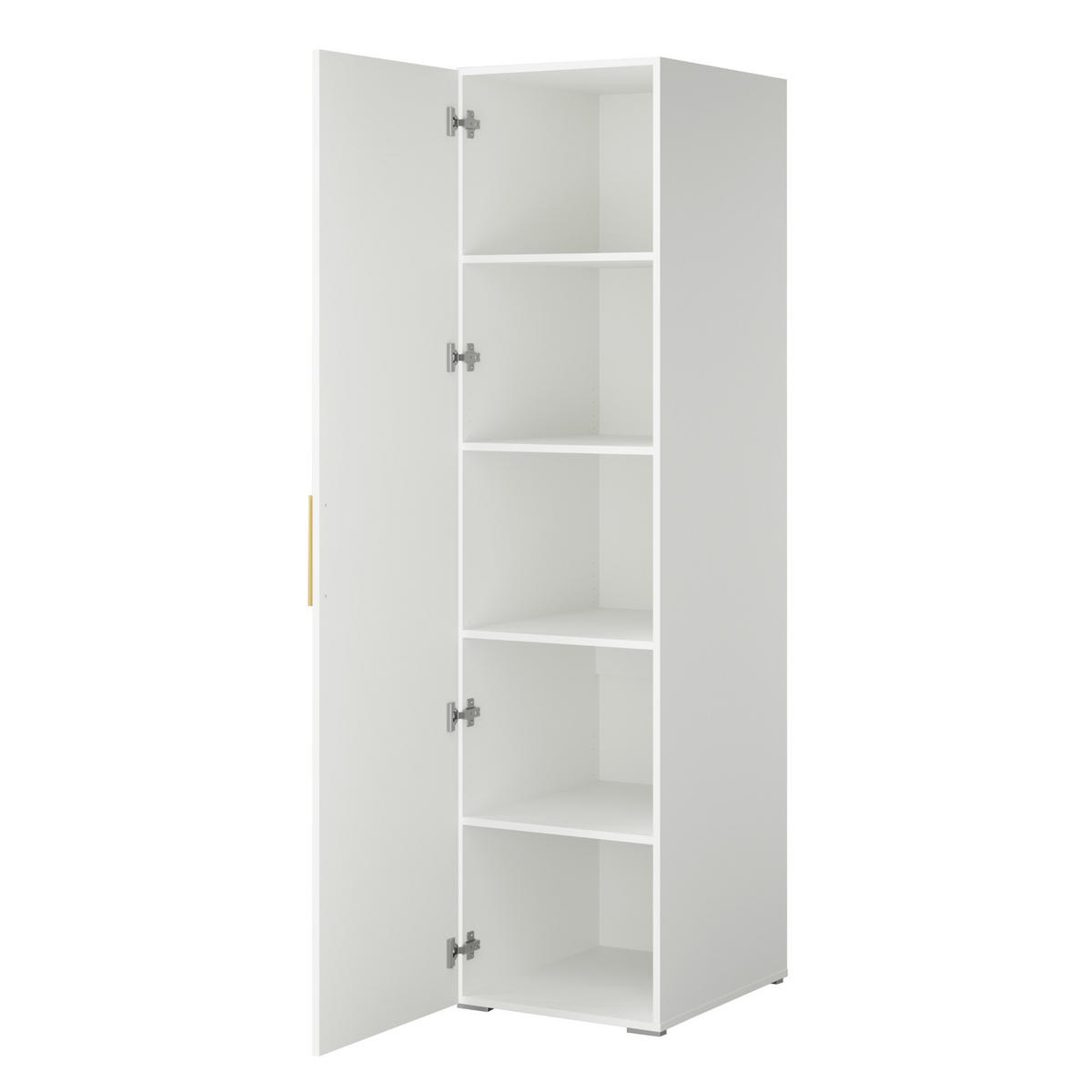 DREHTÜRENSCHRANK mit Einlegeböden Napoli 1D 50 Weiß (schwarzer oder goldener Griff) - Silberfarben/Schwarz, Holzwerkstoff/Kunststoff (50/35/60cm) - mzm24