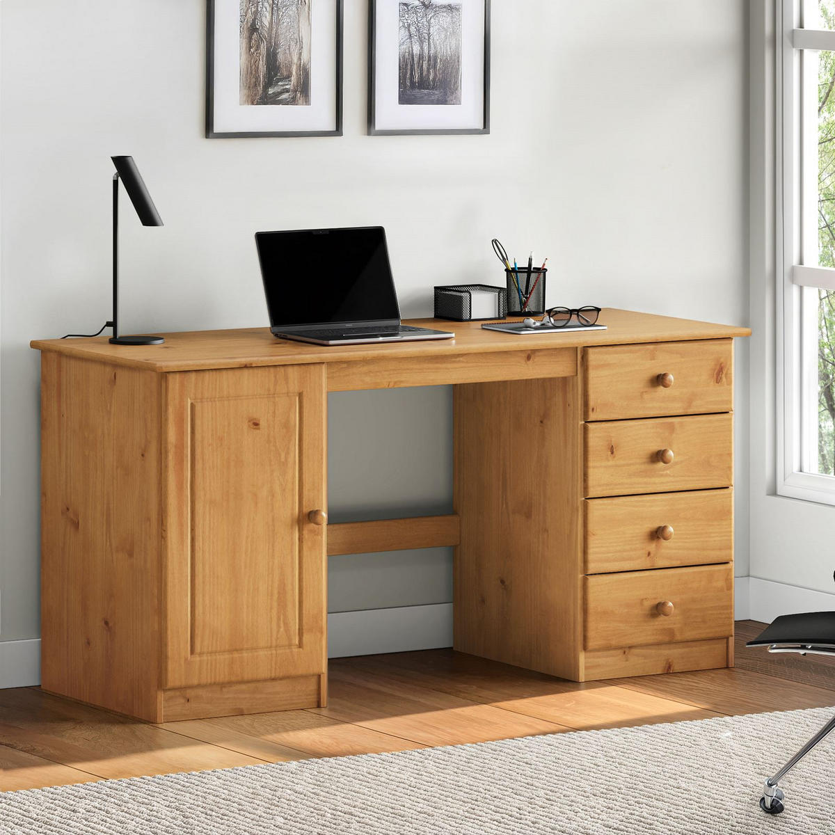 SCHREIBTISCH MANAGER Eiche - Eichefarben, Holz (54/145/73cm) - IDIMEX