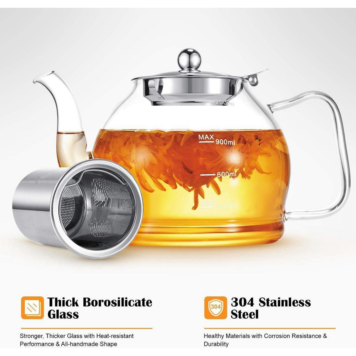 TEEKANNE mit Siebeinsatz 1200 ml Borosilikatglas Hitzebeständig - Transparent, Glas (13.5/13.5cm)