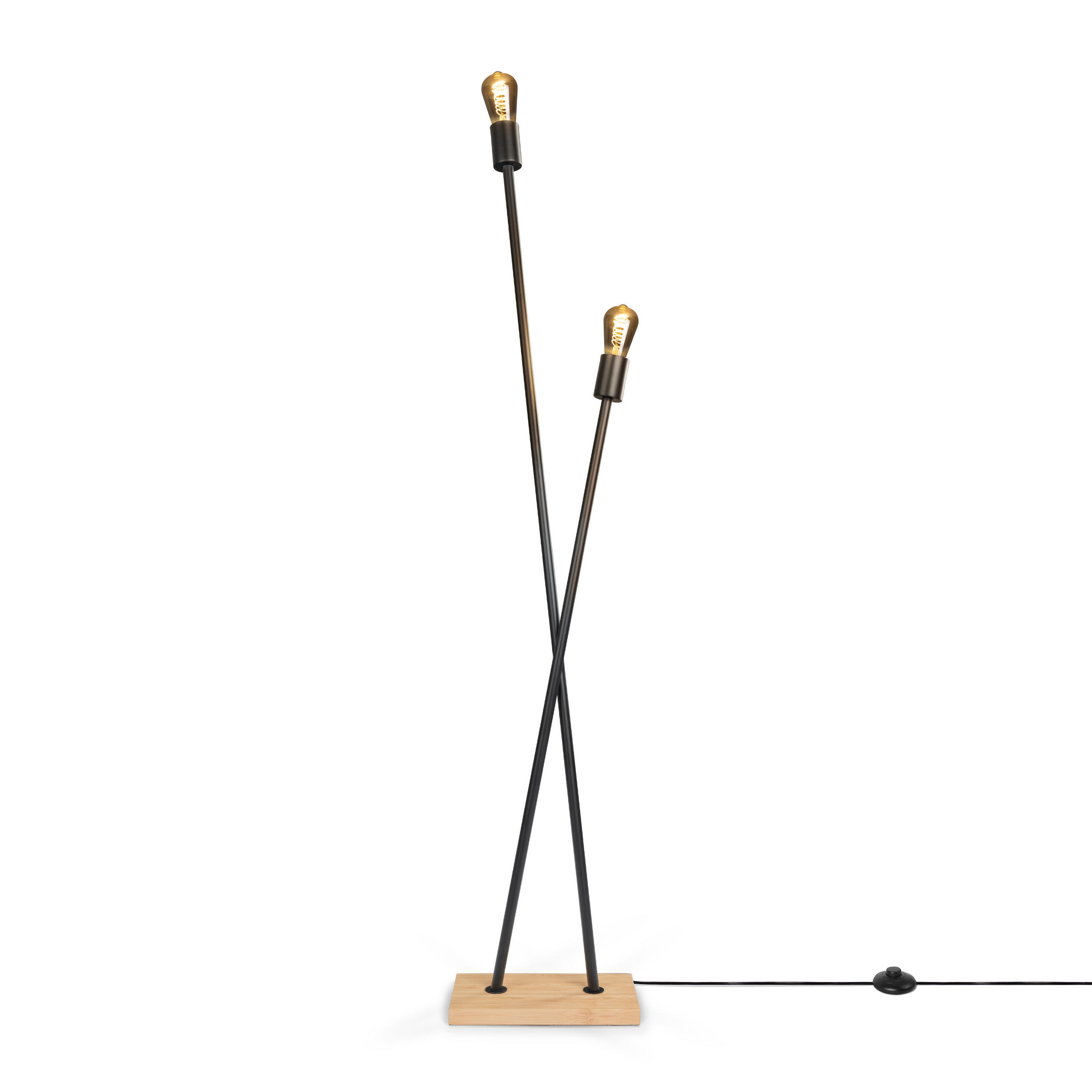 STEHLEUCHTE Iks Fl - Schwarz/Naturfarben, Metall (26/15/127cm) - Paco Home