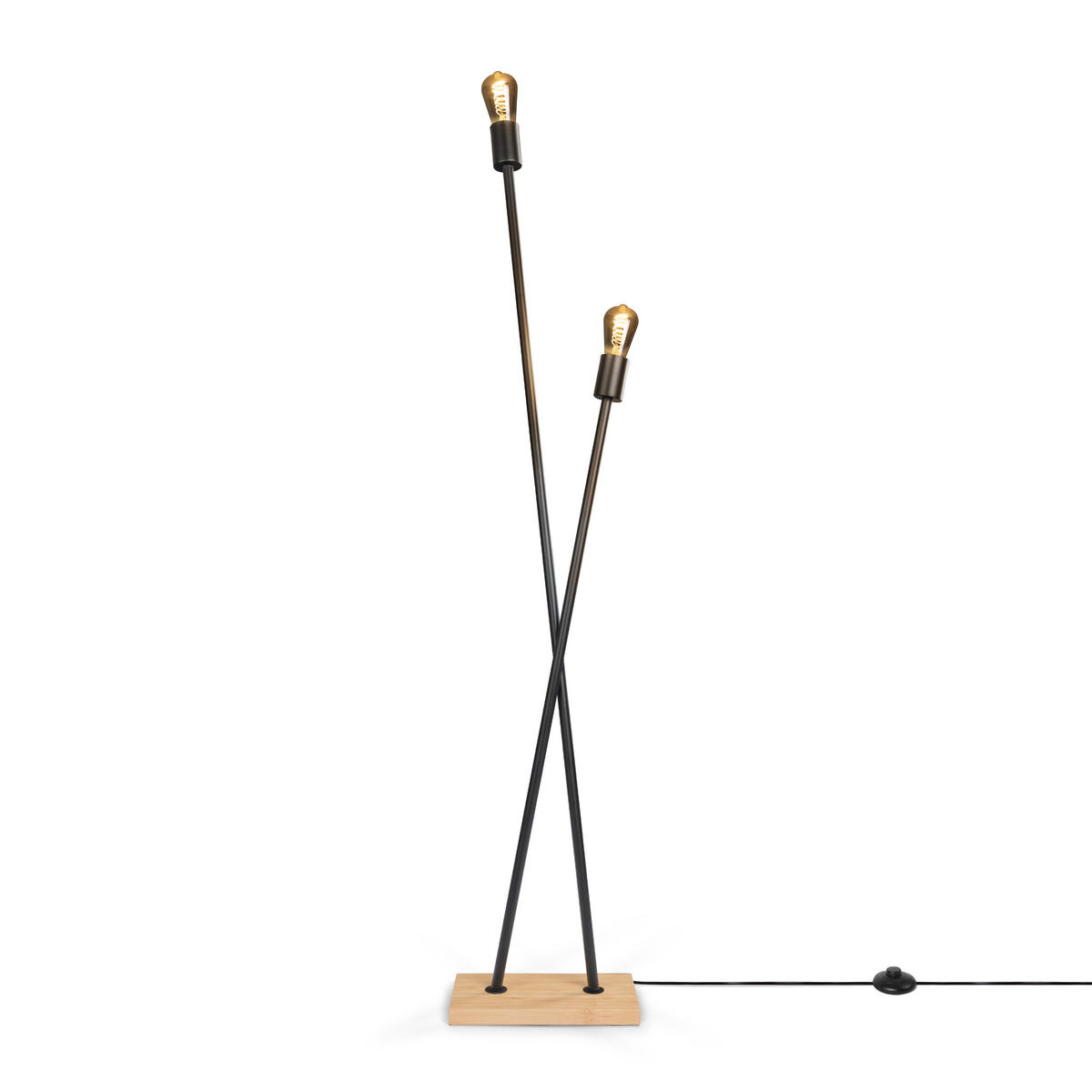 STEHLEUCHTE Iks Fl - Schwarz/Naturfarben, Metall (26/15/127cm) - Paco Home