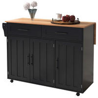 KÜCHENINSEL 129x71x91.5cm Schwarz mit Ausziehplatte, Schubladen & Rollen/Füßen - Schwarz, Holzwerkstoff (129/91.5/71cm) - Modfu