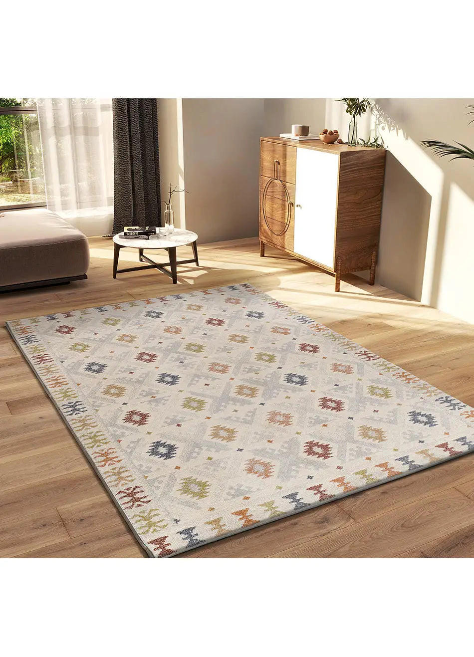Thumbnail - Atticgo Webteppich, Mehrfarbig, Beige, Textil, Ethno, Rechteckig, 133x190 cm, Oeko-Tex® Standard 100, für Fußbodenheizun...