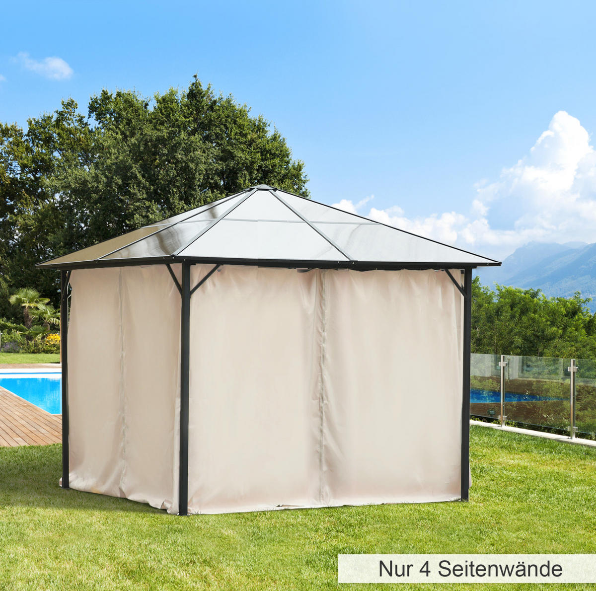 PAVILLON-SEITENTEILE 302/205 cm mit Reißverschluss, Haken und C-Ringen, wetterbeständig, Beige - Beige, Textil (205/1/302cm) - Redom