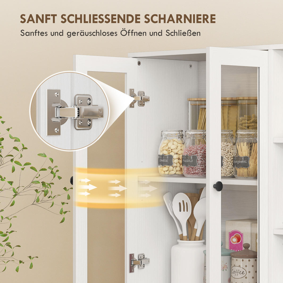 KÜCHENSCHRANK Buffetschrank mit 4 Soft-Close-Glastüren 6 offenen Fächern Weiß - Schwarz/Weiß, Holzwerkstoff/Metall (35/172/90cm) - HOMCOM