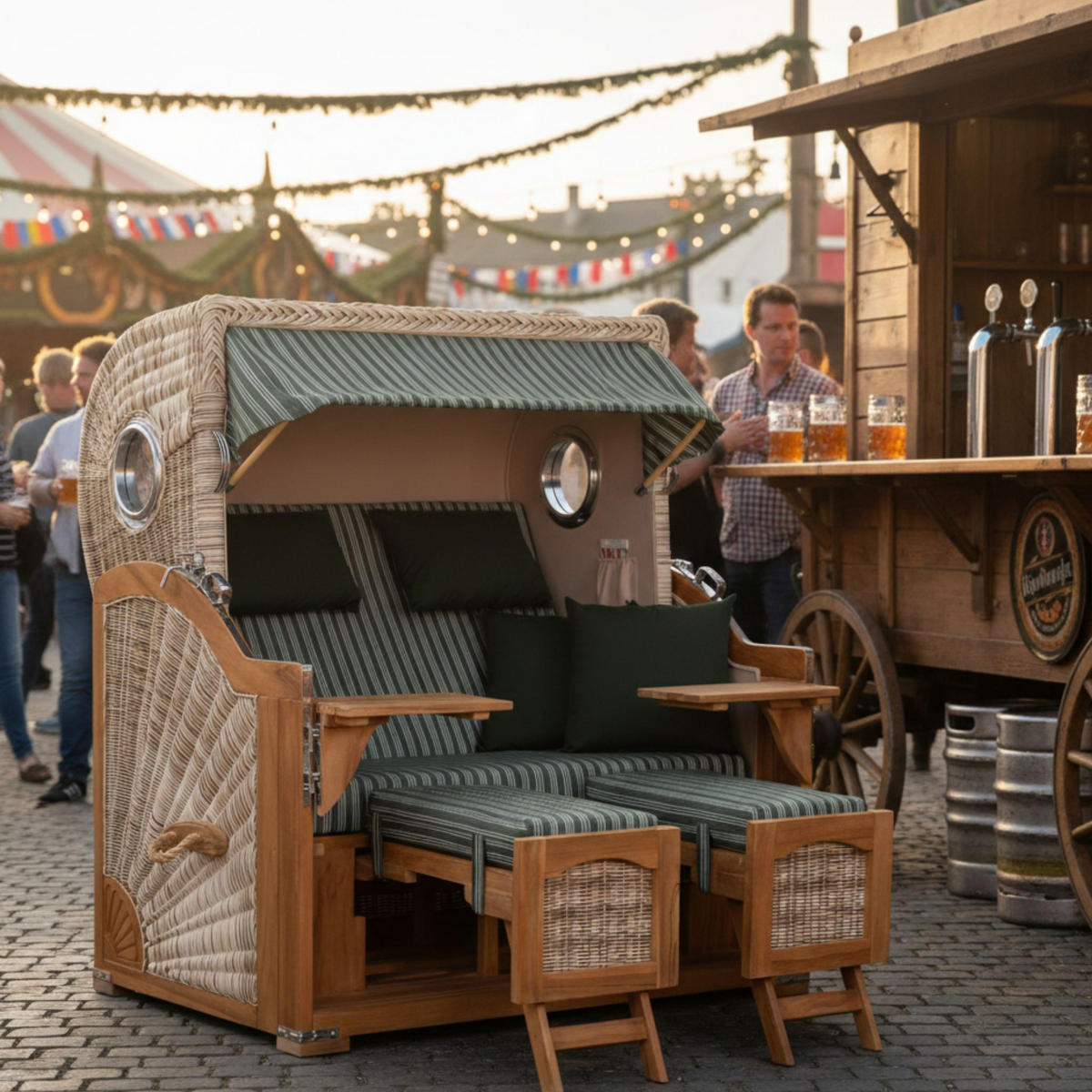 STRANDKORB XXL Düne Grande Teak PE Shell - Braun/Grün, Metall (142/170/95cm) - Mr. Deko