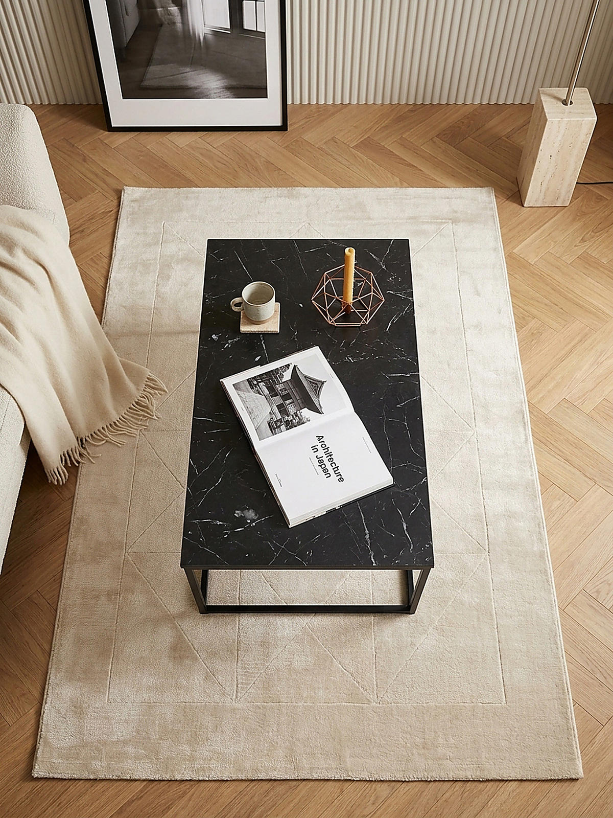 COUCHTISCH mit Marmor-Optik, Metallbeine, rechteckig, Serie MARBRIX, Schwarz 100x60x40 cm - Schwarz, Holz/Metall (60/100/40cm) - KADIMA DESIGN