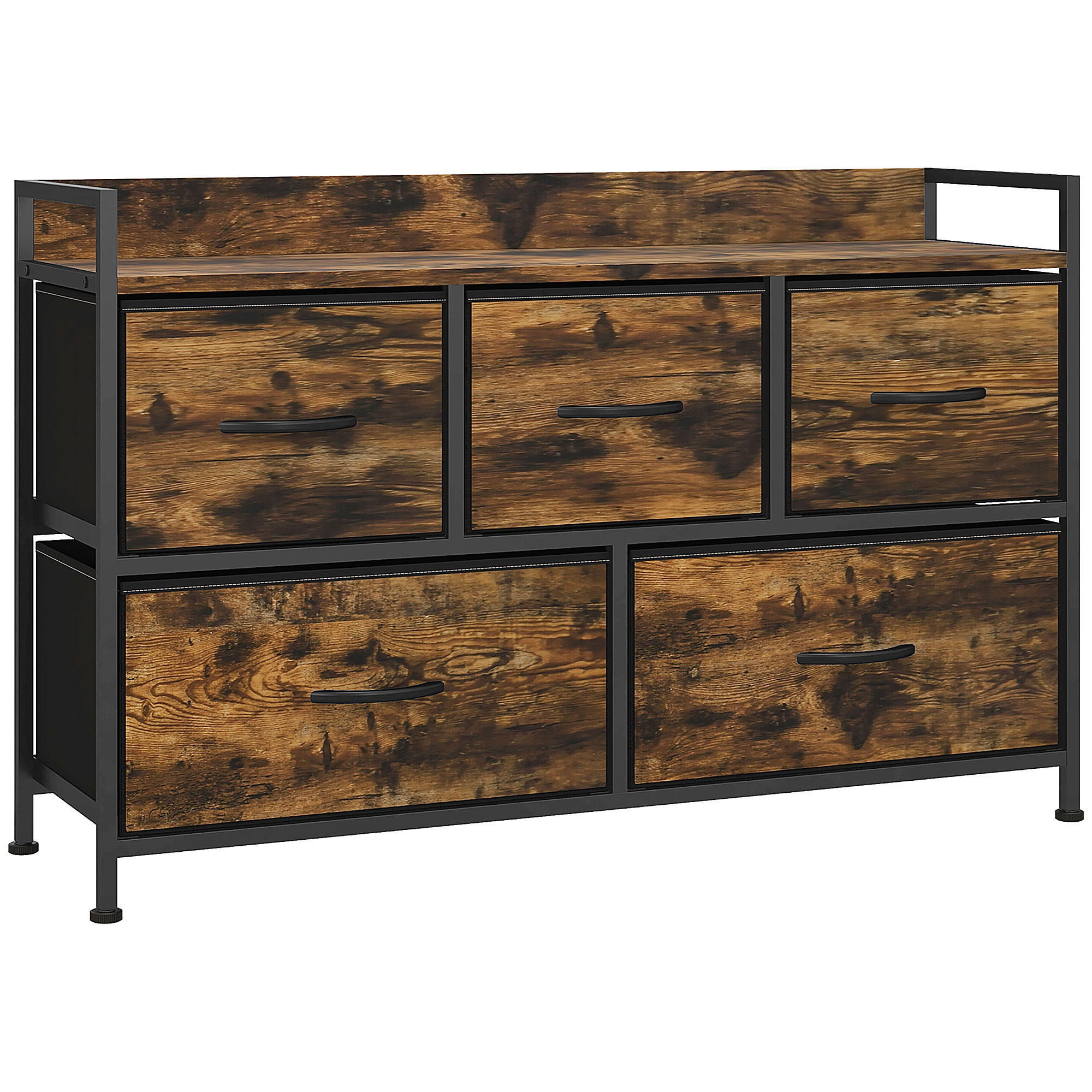 KOMMODE mit 5 Schubladen aus Stoff Kommodenschrank mit Stahlgestell Braun - Braun, Textil (29/63/98cm) - HOMCOM