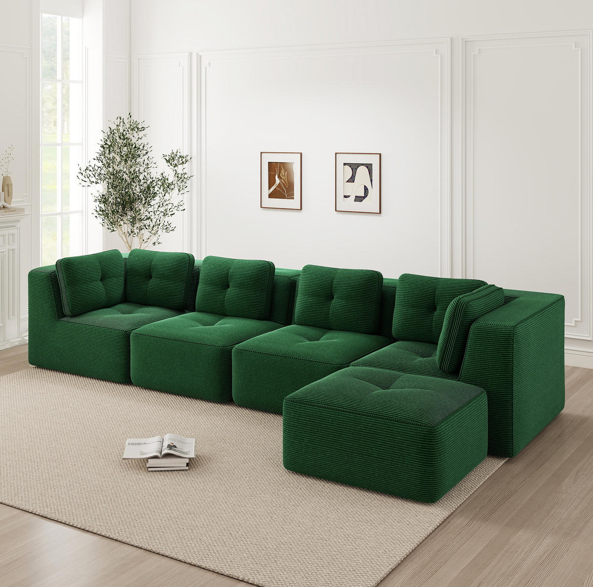 ECKSOFA 386/177/69 cm grün aus Cord mit modularem Design und tiefer Sitzfläche - Grün, Textil (177/386cm) - OKWISH