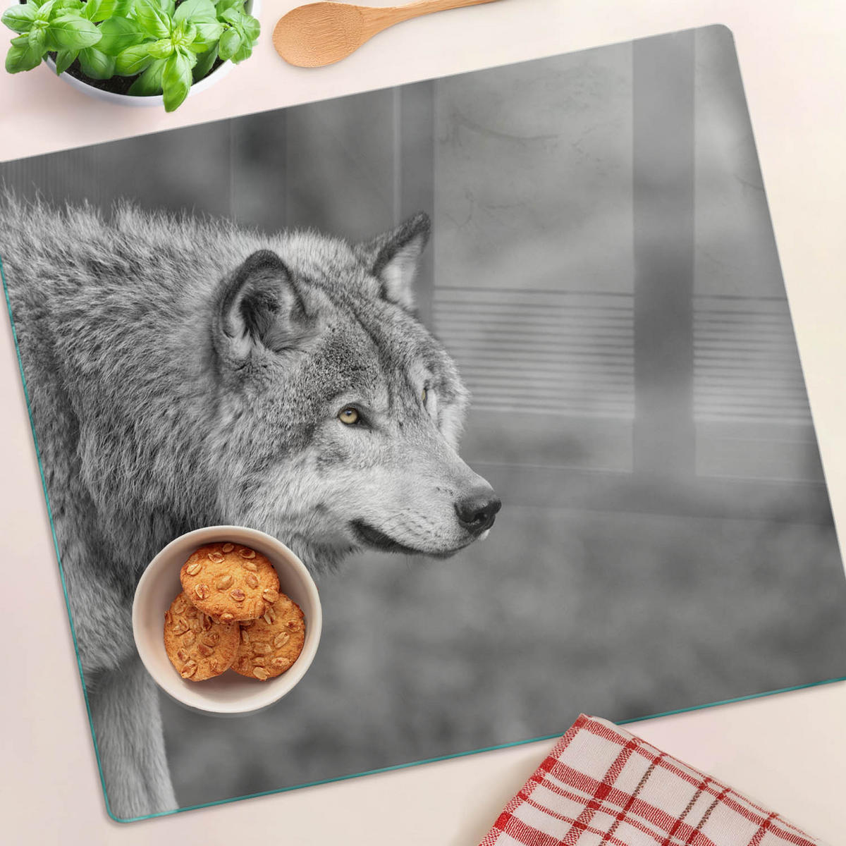 GLASPLATTE 60x52 cm Grauer Wolf - Grau, Glas (60/0.4/52cm) - TULUP