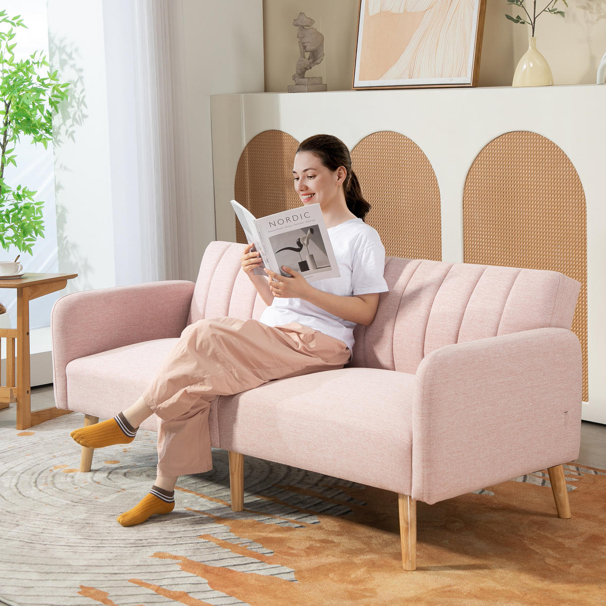 SCHLAFSOFA 2er-Sitz DE-14612 3-fach verstellbare Rückenlehne Rosa - Pink, Holzwerkstoff (173/73/75cm) - ComfortXL