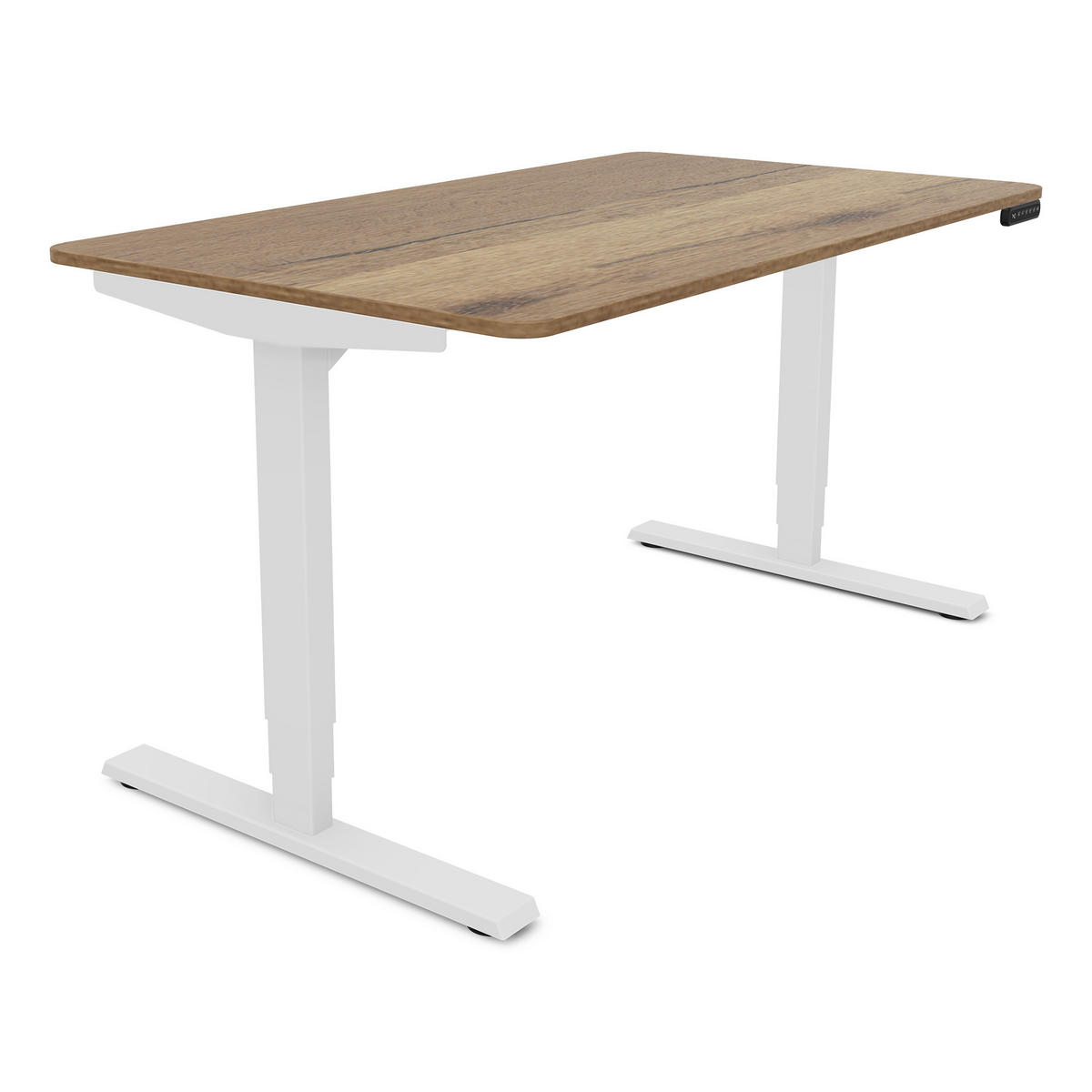 SCHREIBTISCH Elektrisch höhenverstellbarer Schreibtisch Y-Line Curved Eiche Tabak Signalweiß 140/70/62-127cm - Eiche Wotan/Weiß, Holzwerkstoff/Metall (70/140/127cm) - ASSMANN